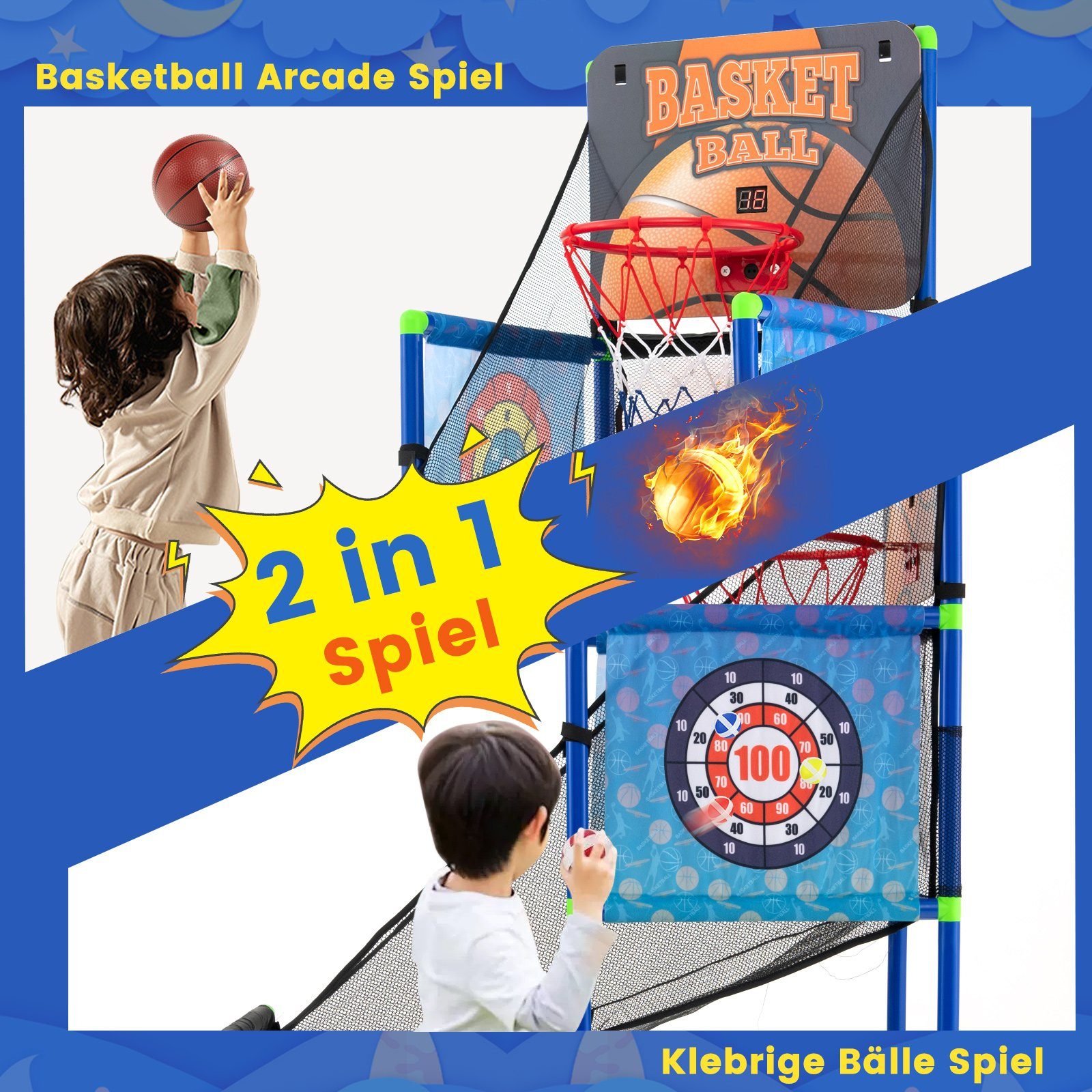 COSTWAY Basketballkorb Arcade Basketballspiel, mit Tafel & Sound