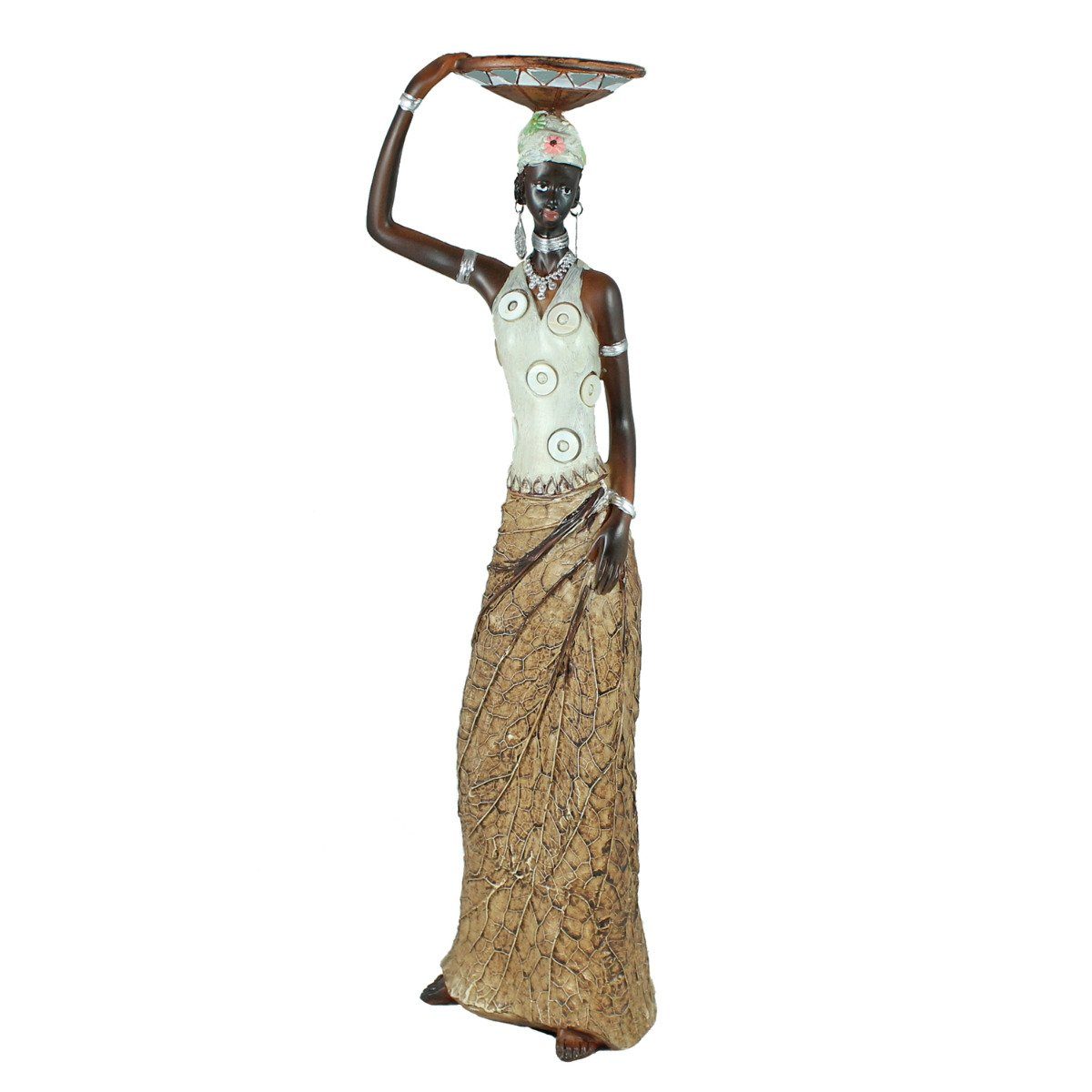 Frau mit Afrikafigur auf Afrikanische Dekofigur, dem Afrika Figur Deko Kopf handbemalt Schale colourliving