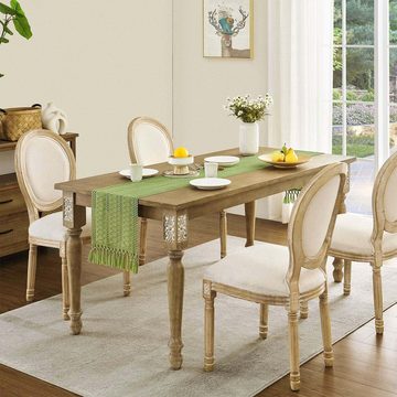 Silberstern Tischdecke Boho-Tischdecke mit Fransen, Heimdekoration, gewebter Tischläufer, Graugrüne Tischdecke 30*120cm, Bauerntischdecke
