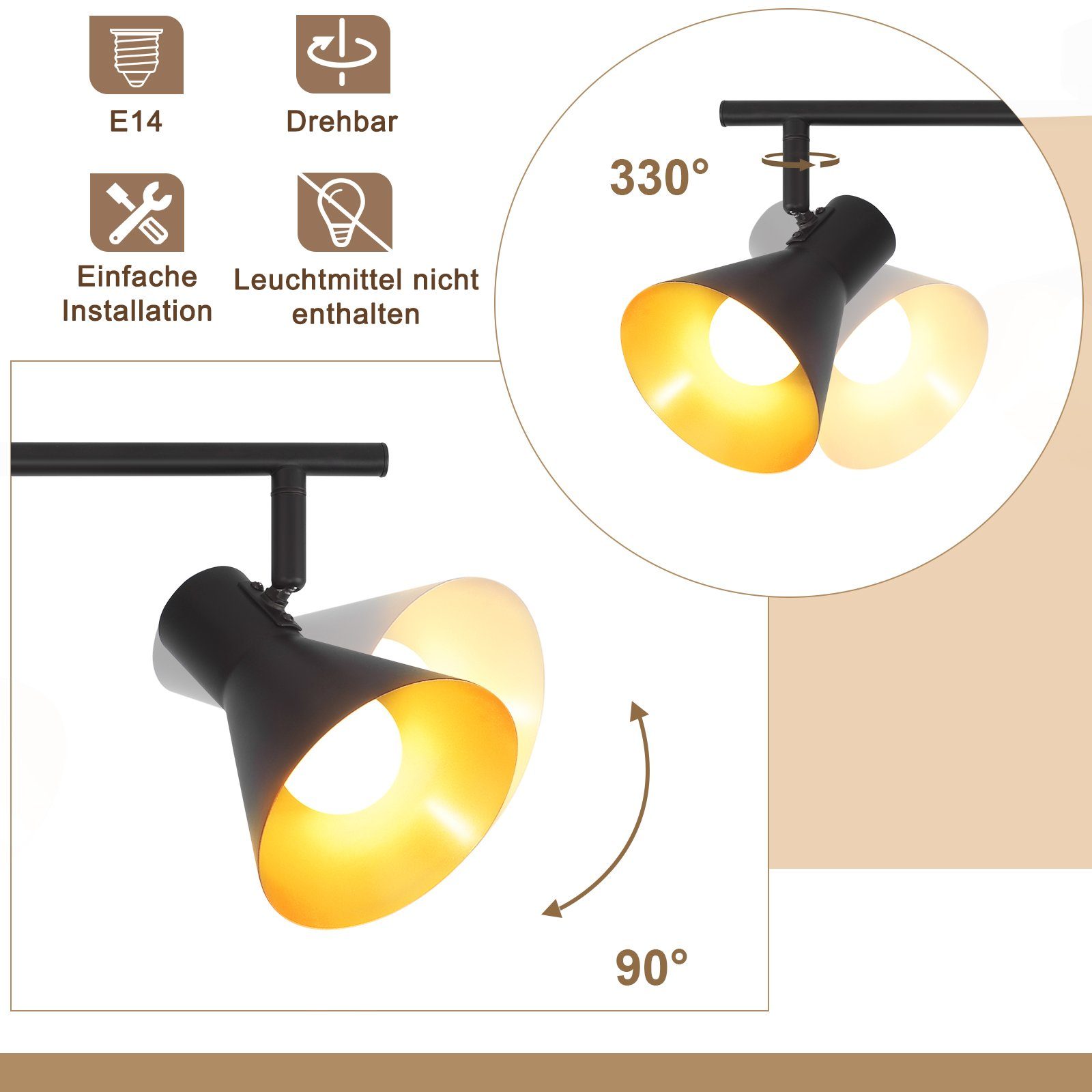 ZMH Deckenleuchte Deckenstrahler Schwarz Deckenlampen E14 günstig online kaufen