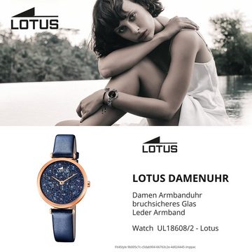 Lotus Quarzuhr LOTUS Damen Uhr Swarovski Elements, Damen Armbanduhr rund, Lederarmband blau