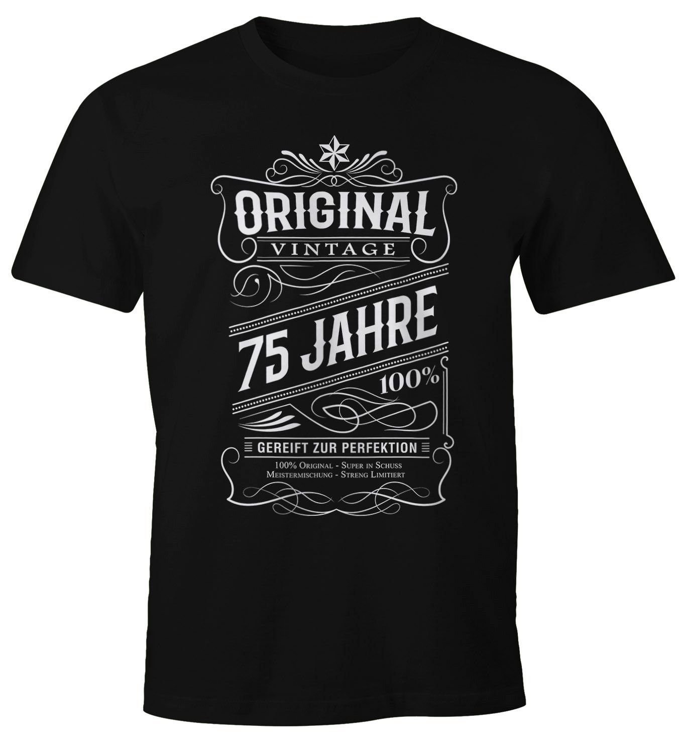 Original mit 75 Jahre Vintage schwarz Print-Shirt 30-80 Moonworks® Print MoonWorks T-Shirt Geschenk Geburtstag Herren