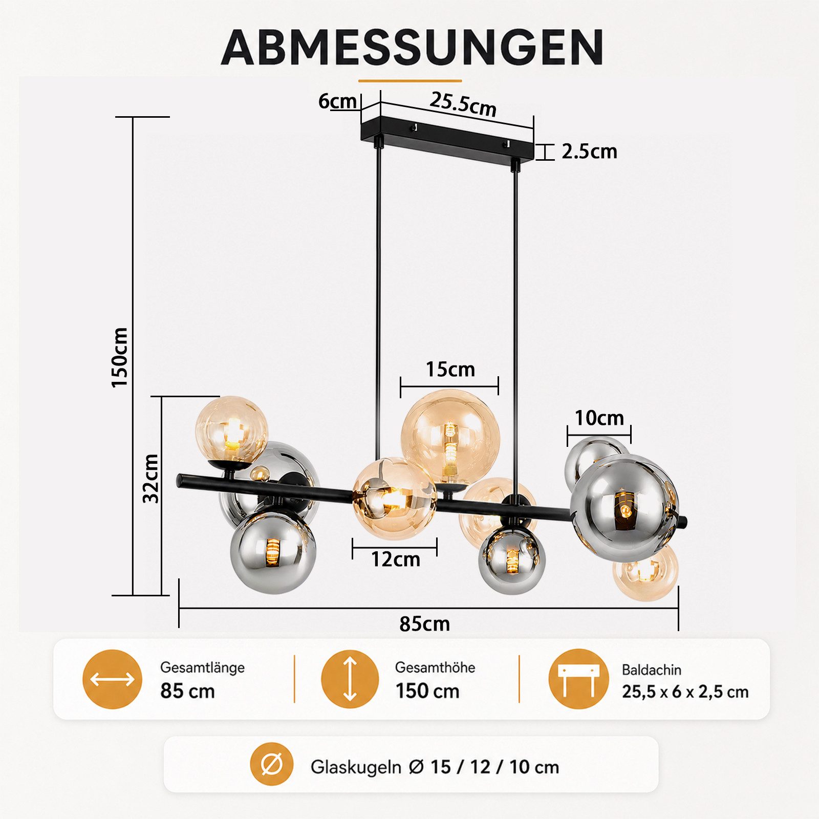 Nettlife Pendelleuchte Esstisch 10flammig Glas Schwarz Modern Hängelampe G9, ohne Leuchtmittel, für Esszimmer Wohnzimmer Schlafzimmer Kronleuchter – Bild 3 von 5