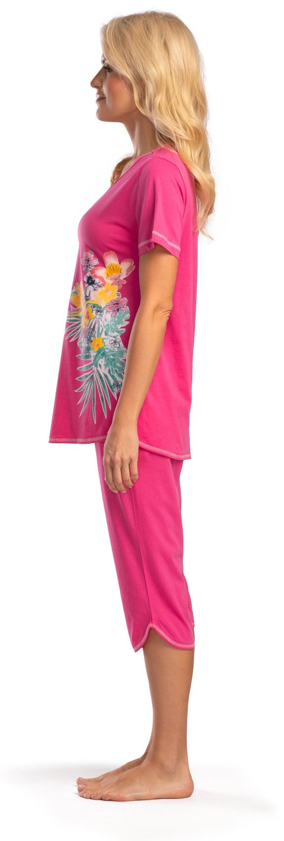 Consult-Tex Capri-Pyjama DF474 Damen Capri Bermuda Pyjama, Schlafanzug (Spar-Set, 1 Set) Oberteil mit gerundetem Saum – Bild 4 von 5