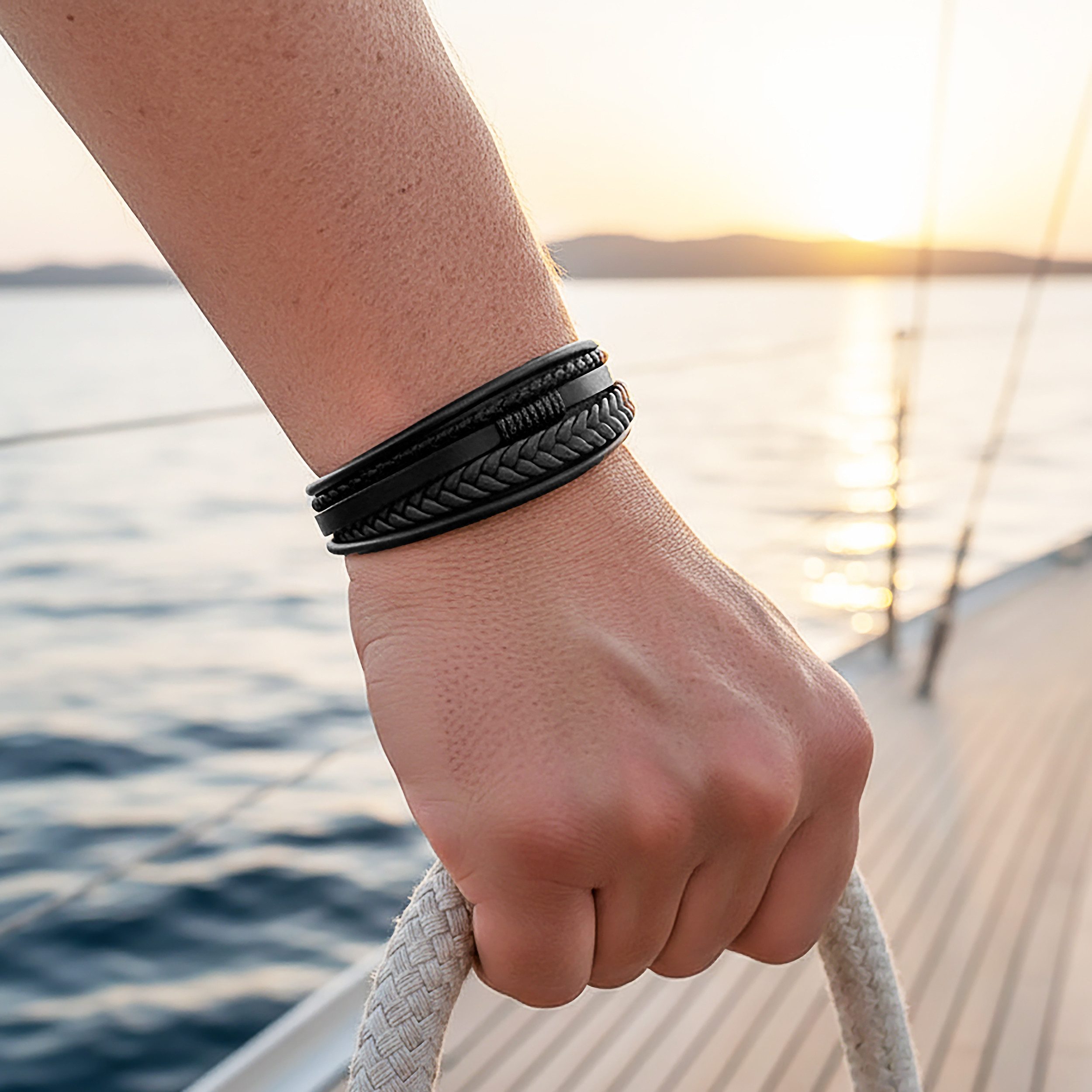 UNIQAL.de Lederarmband Unisex geflochten, Echtleder & Edelstahl, Modell Classic & Feather (Unisex,Edelstahl, Echtleder, geflochten, Casual Style, Handgefertigt)