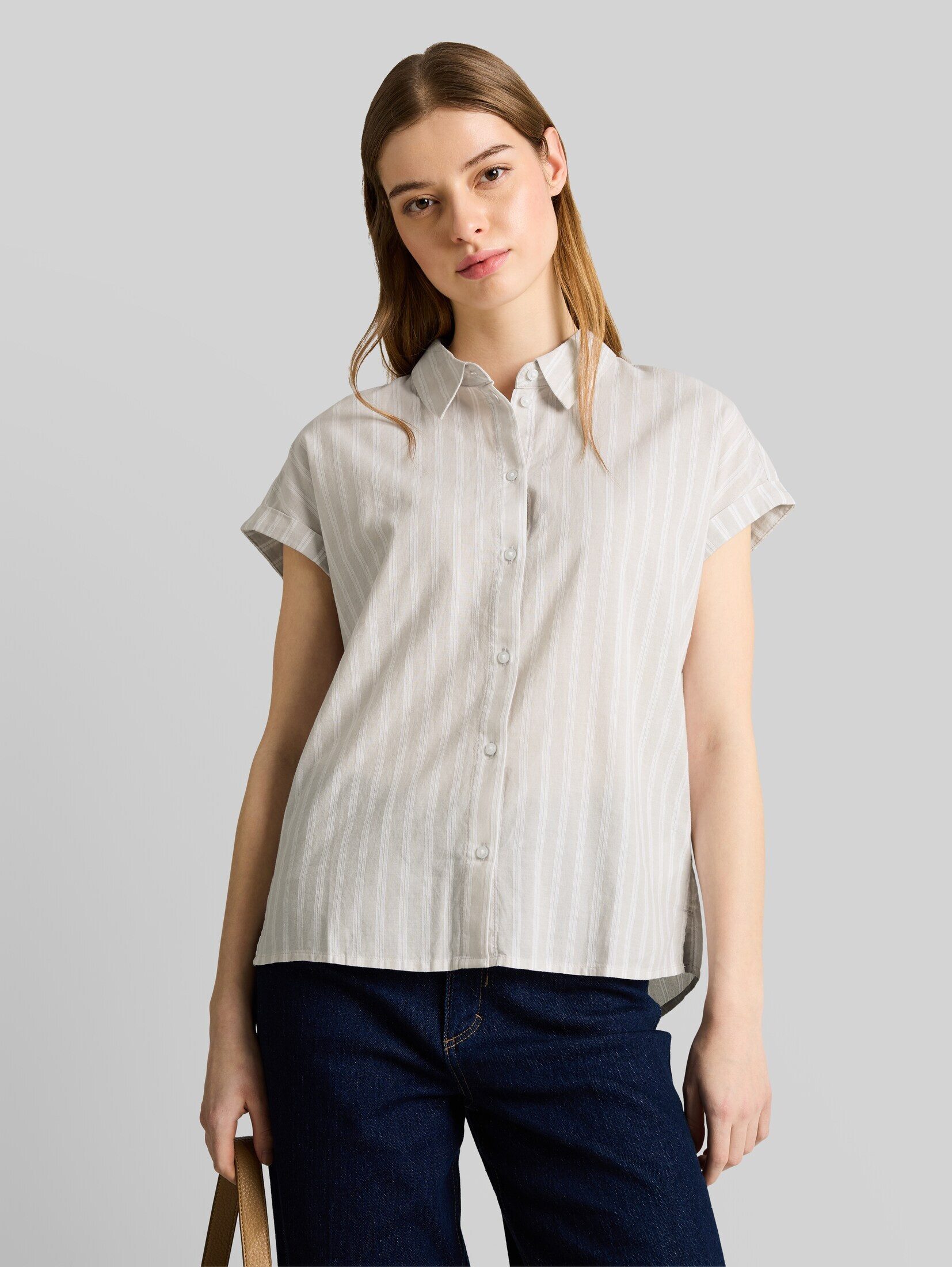 TOM TAILOR Denim Kurzarmbluse Blusen & Shirts Bluse mit Streifenmuster