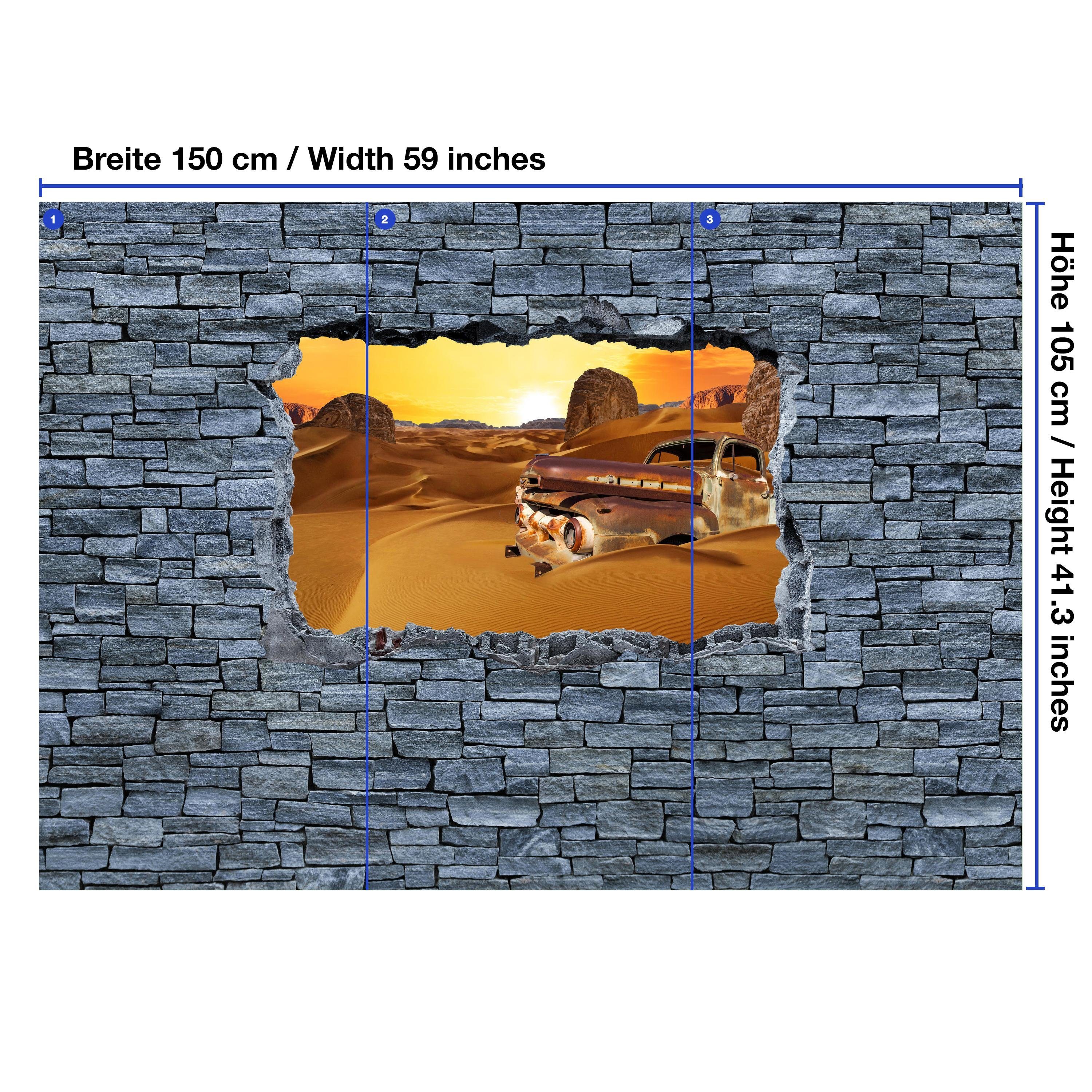 grobe Steinmauer, Motivtapete, der Wüste- wandmotiv24 matt, Auto Fototapete Vliestapete in Altes Wandtapete, glatt, 3D