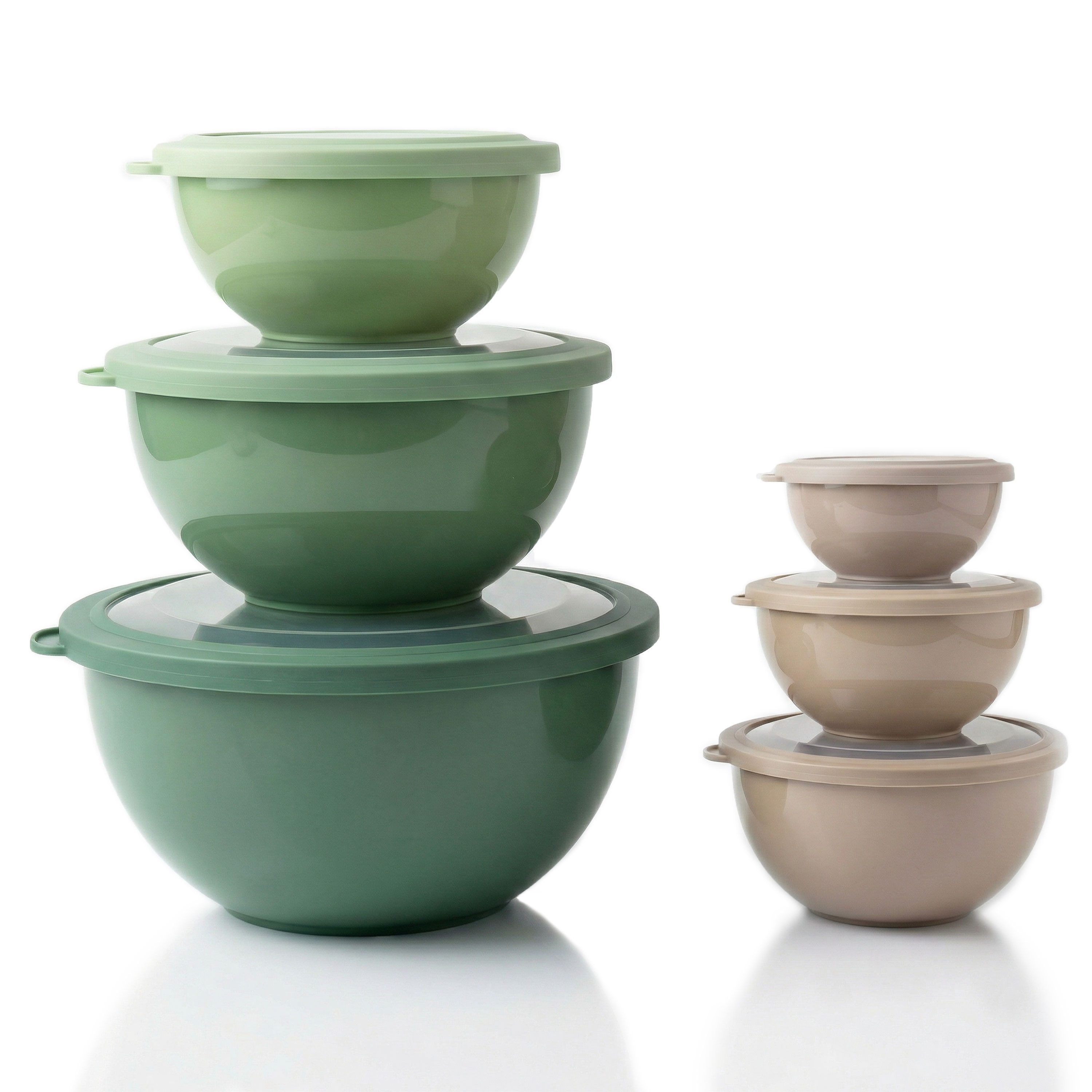 Arendo Salatschüssel 6er Schüssel Set mit Deckel, 0,26 bis 5 Liter, Rührschüssel, Kunststoff, (Set, 6-tlg), auslaufsicher, stapelbar, Spülmaschinen & Mikrowellen geeignet