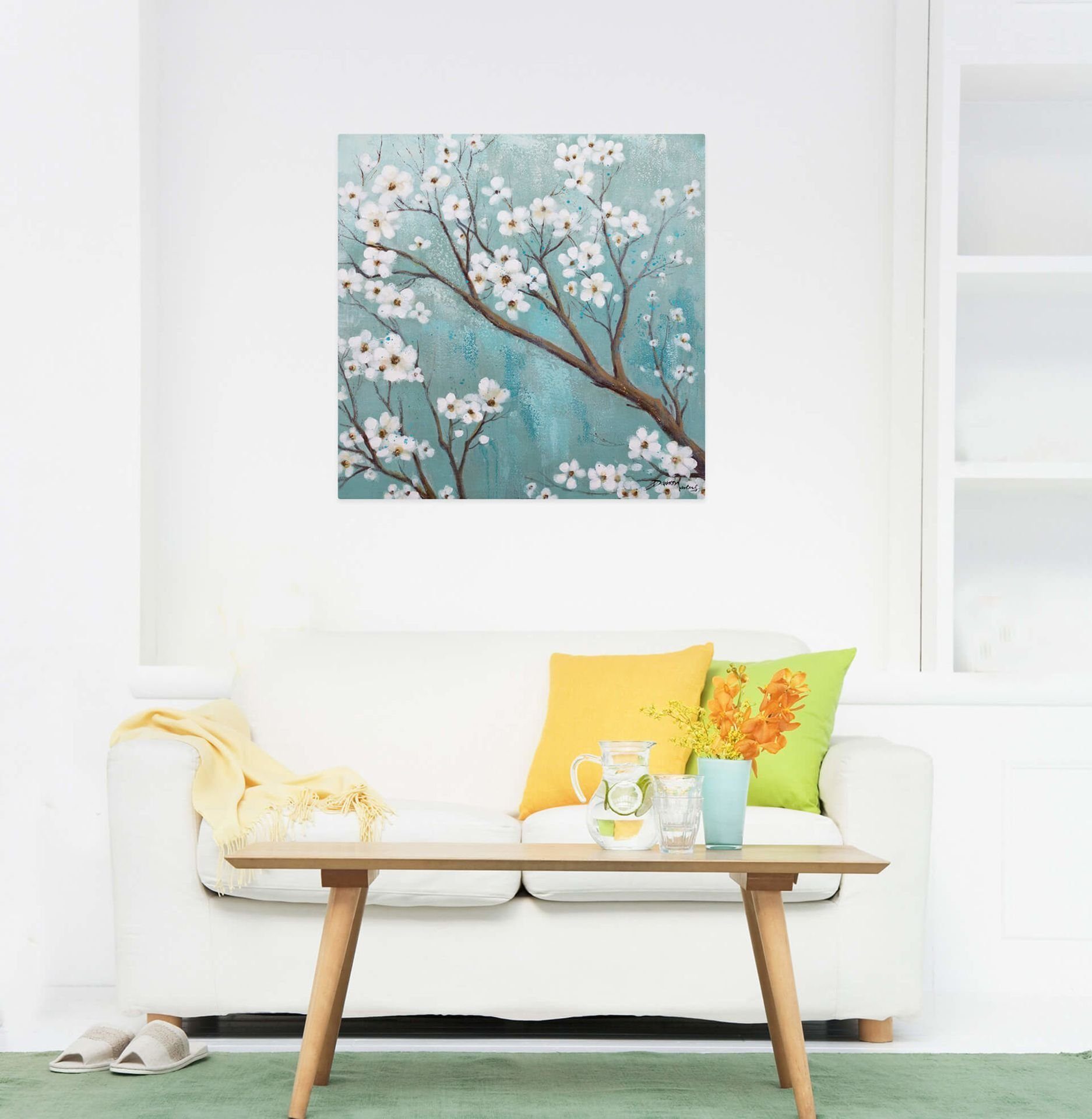 KUNSTLOFT Gemälde Weiße Blütenkrone 80x80 100% cm, Wandbild HANDGEMALT Leinwandbild Wohnzimmer