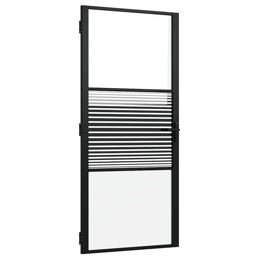 vidaXL Haustür Glastür Gestreift Schwarz 76 x 3.5 x 201.5 cm Aluminium (1-St)