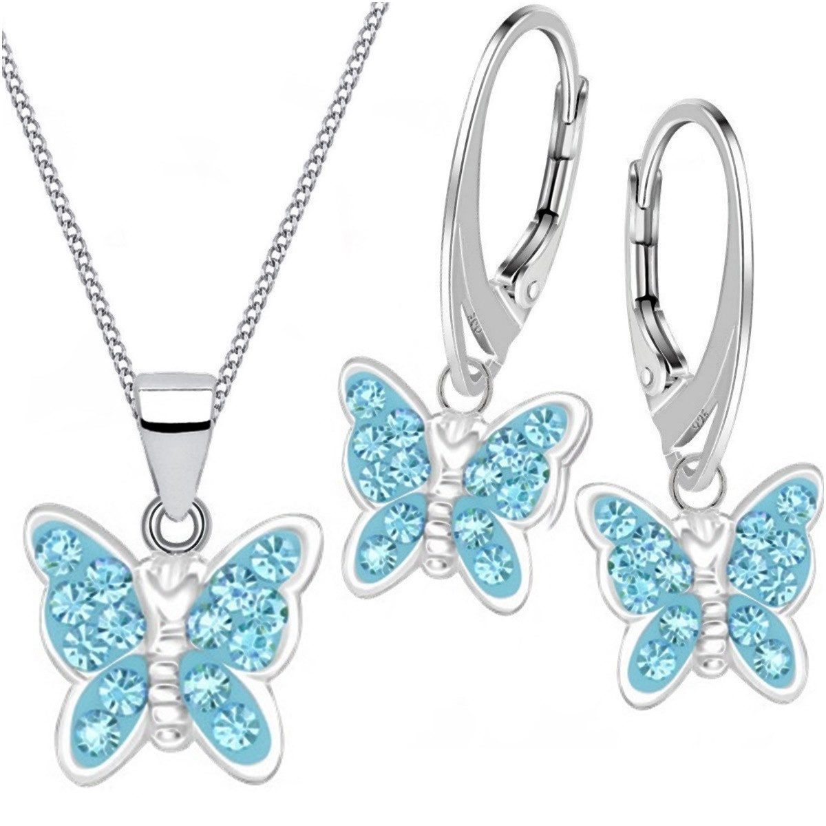 Goldene Hufeisen Schmuckset Kristall Schmetterling Ohrringe Anhänger Kette 925 Silber Set (4-tlg, inkl. Geschenk-Etui), Geschenkset