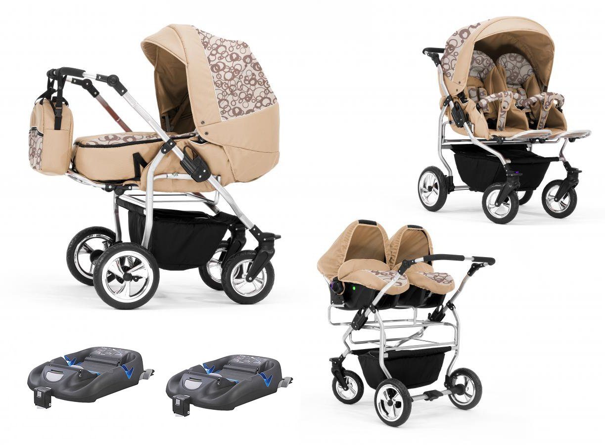 Elcar Zwillings-Kombikinderwagen Zwillingskinderwagen Autositze Farben von in Bases 1 Teile Iso Beige-Braun-Kreise 14 und 4 - Duo - 20 bis Geburt in inkl. Jahre 4