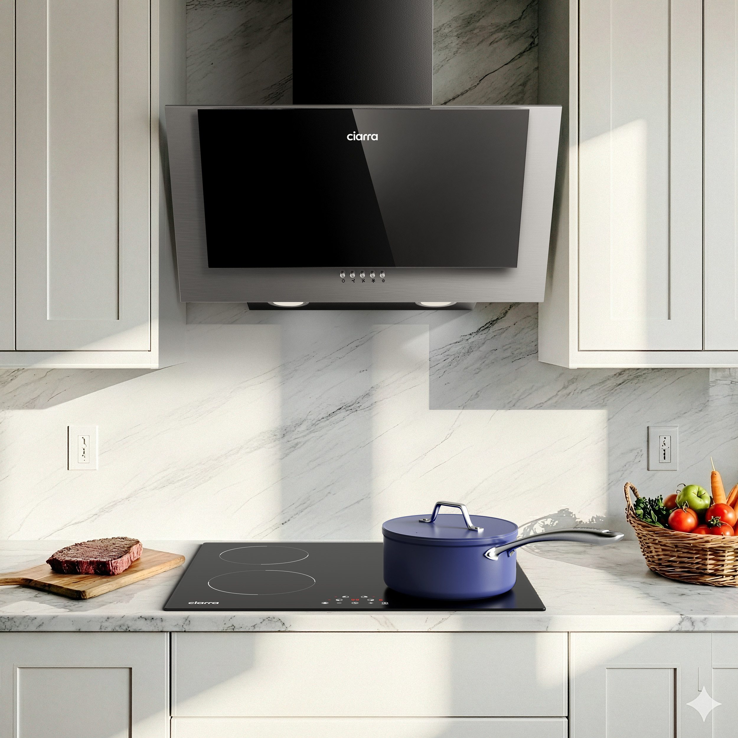 CIARRA Kopffreihaube 60 cm A++ 350m³/h Schräghaube Abluft & Umluft CBCB6736C 60 cm A++ 350m³/h Schräghaube Abluft & Umluft CBCB6736C, Kopffrei Dunstabzugshaube leise mit 2*Kohlefilter & LED 3 Stufen