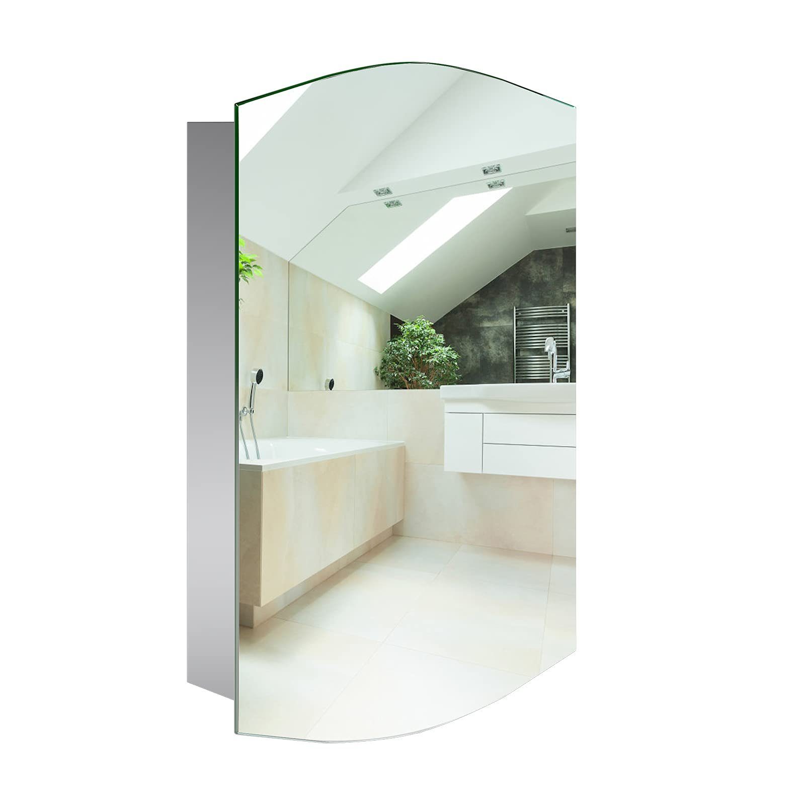 Homfa Spiegelschrank (Badschrank mit Spiegeltür, Hängeschrank) aus Edelstahl