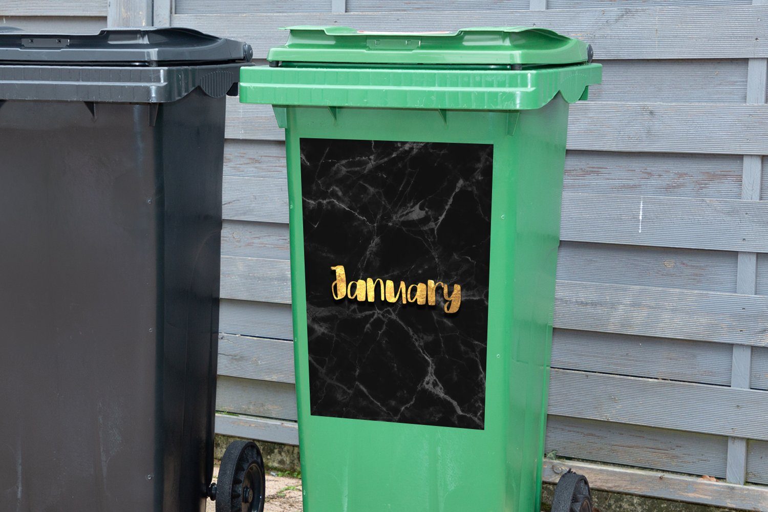 - St), Mülleimer-aufkleber, Mülltonne, (1 Marmor Januar MuchoWow Gold - Sticker, - Abfalbehälter Kalender Container, Wandsticker