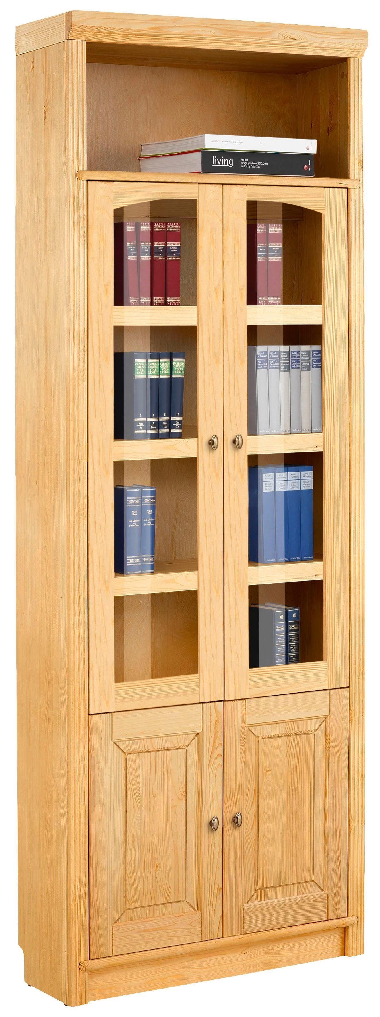 Home affaire Bücherregal Soeren, massiver mit gelaugt/geölt 29 cm, Kiefer, Türen 2 Höhen, Tiefe Einsatz in Klarglas