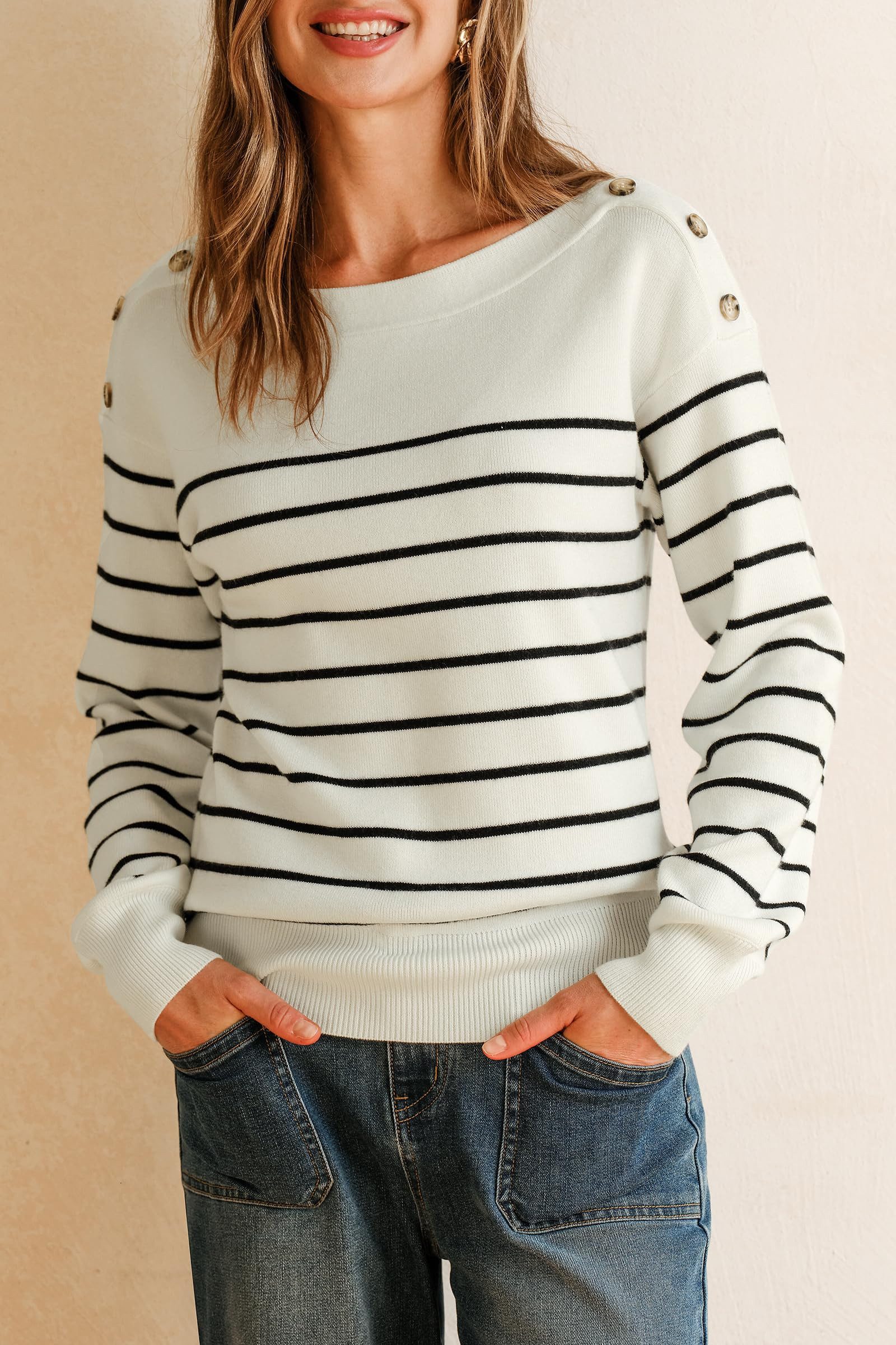 Arach&Cloz Sweater Arach&Cloz Damen Pullover Wollmischung Gestreifter U-Boo günstig online kaufen