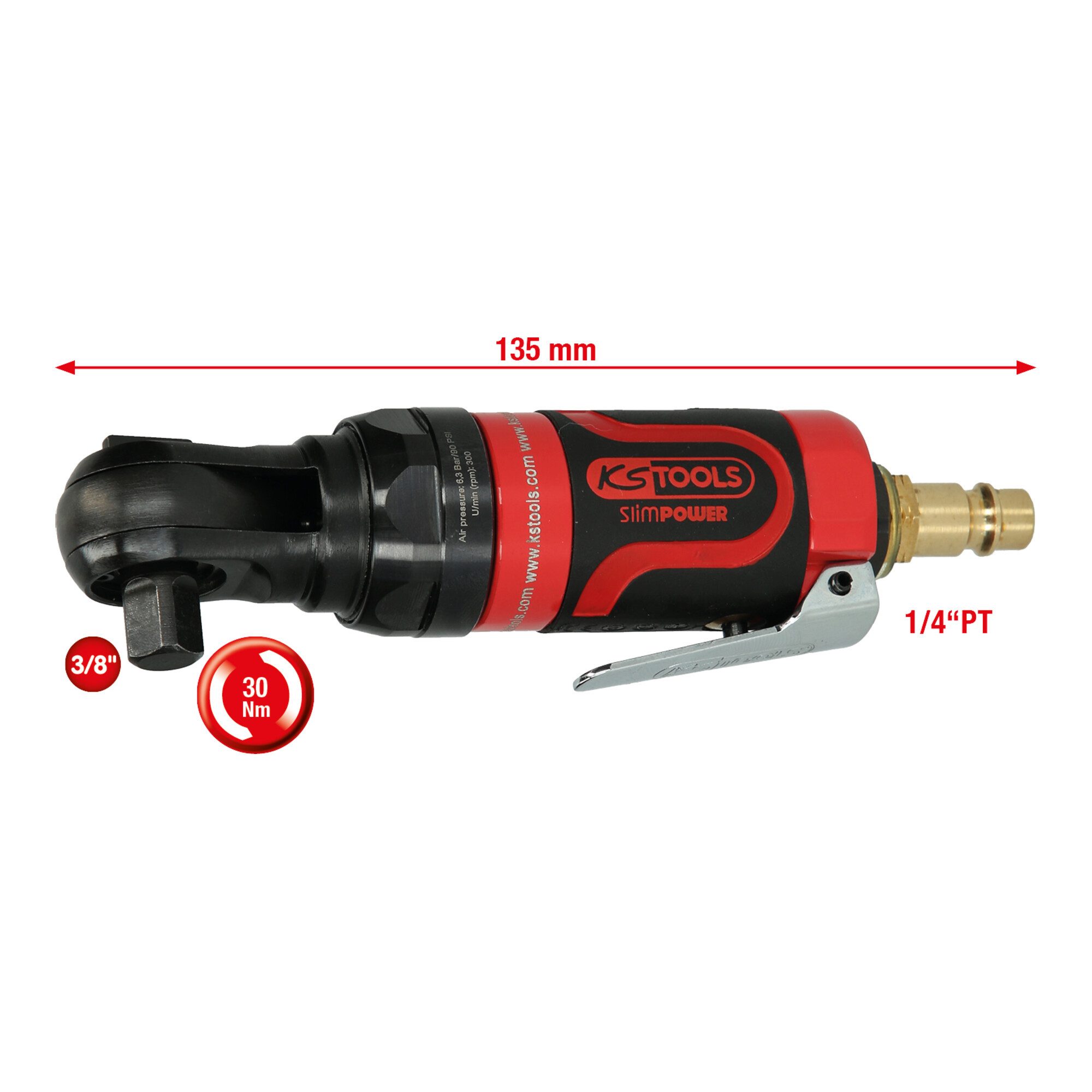 KS Tools Akku-Ratschenschrauber KS Tools 3/8" SlimPOWER Mini-Druckluft-Umschaltratsche 30Nm