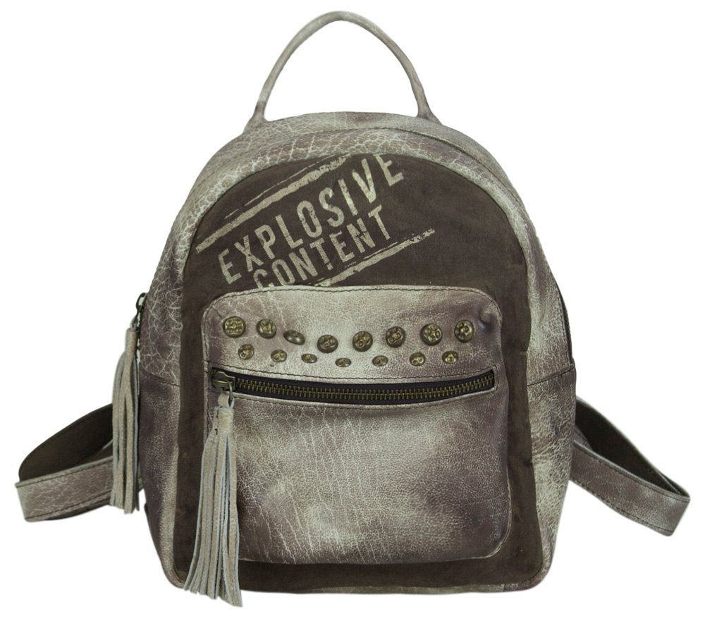 Sunsa Cityrucksack Rucksack Backpack in Retro Still. Schöne Daypack Tasche für Sie/ Ihn, Stone Wash Canvas & Echtes Leder