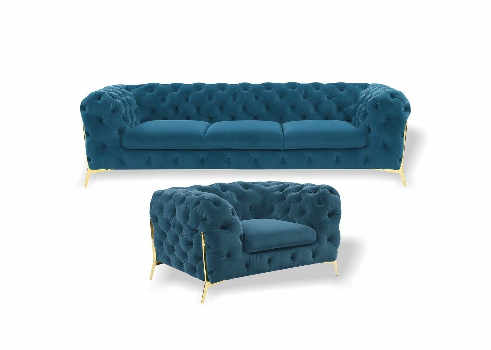 Chesterfield JVmoebel Sofa Sitzer Europe Couchen, Sofagarnitur Design Blau Sofa Polster 3+1 in Made