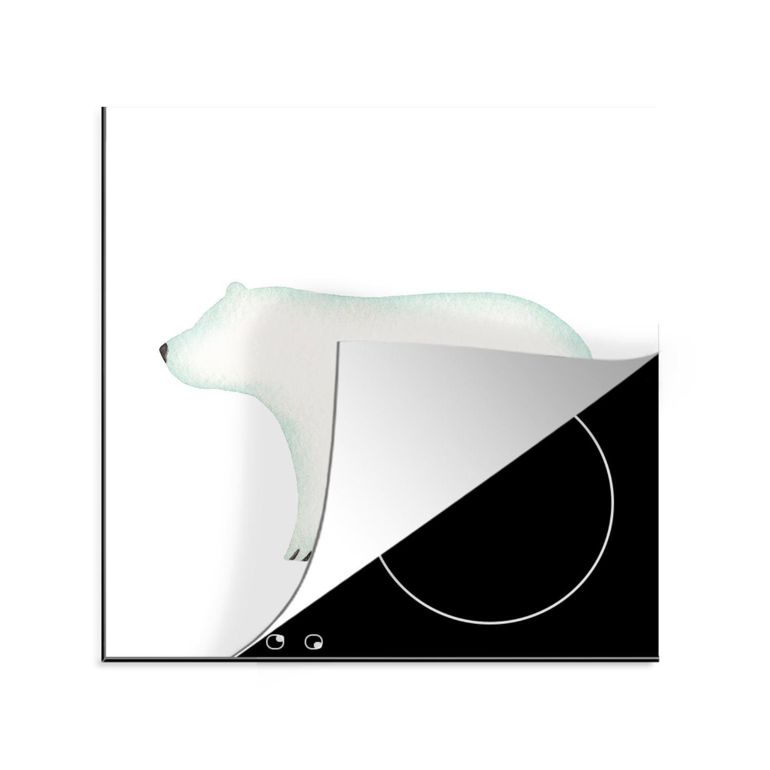 MuchoWow Herdblende-/Abdeckplatte Eisbär - Aquarell - Weiß, Vinyl, (1 tlg), 78x78 cm, Ceranfeldabdeckung, Arbeitsplatte für küche