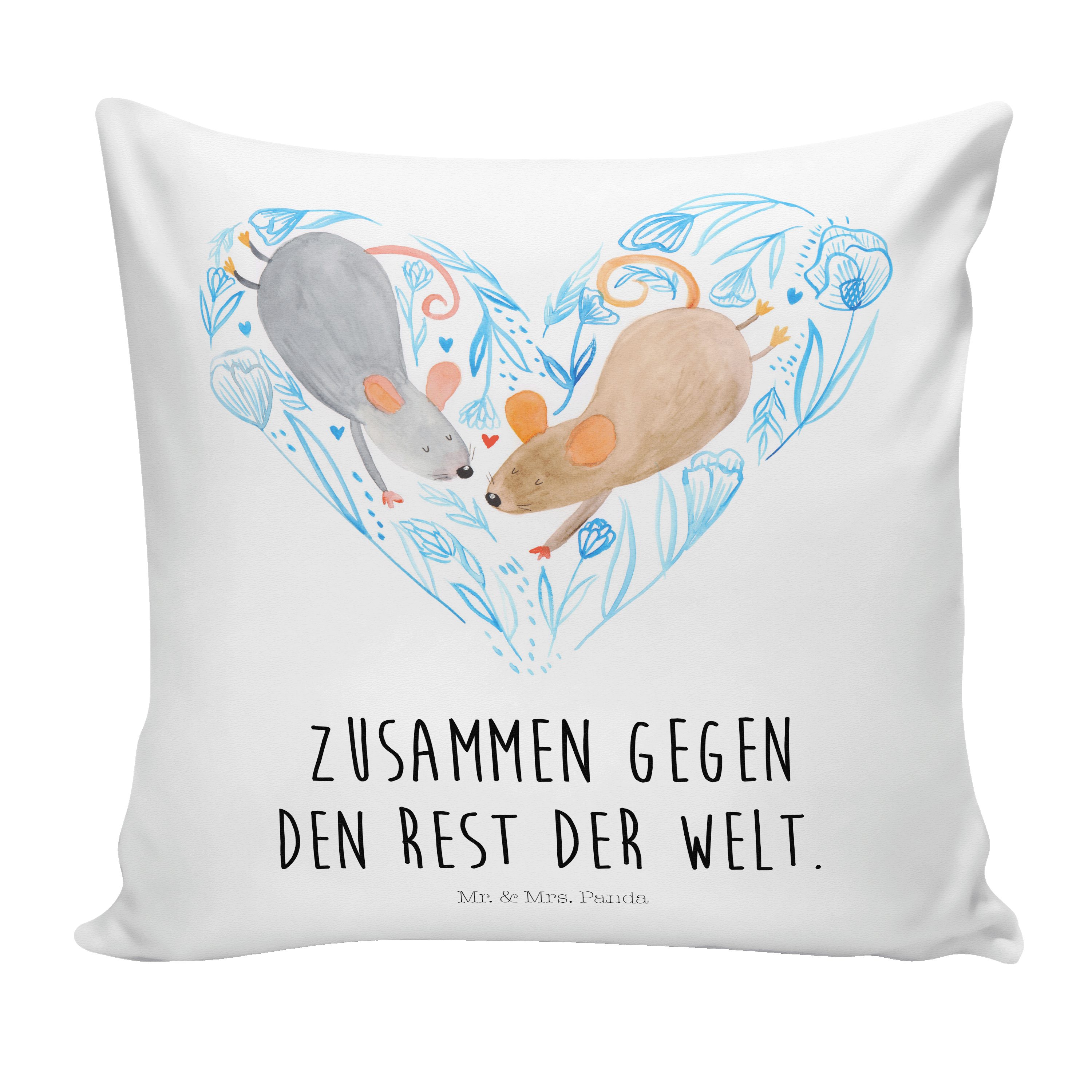 Mr. & Mrs. Panda Dekokissen Hochzeit Mäuse Herz - Weiß - Geschenk, Trauungsgeschenk, Kopfkissen