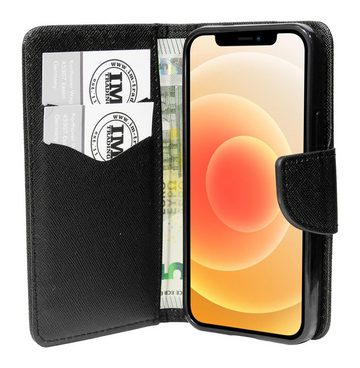 cofi1453 Handyhülle cofi1453® Buch Tasche "Fancy" für iPhone 12 Mini Handy Hülle Etui Brieftasche Schutzhülle mit Standfunktion, Kartenfach Schwarz