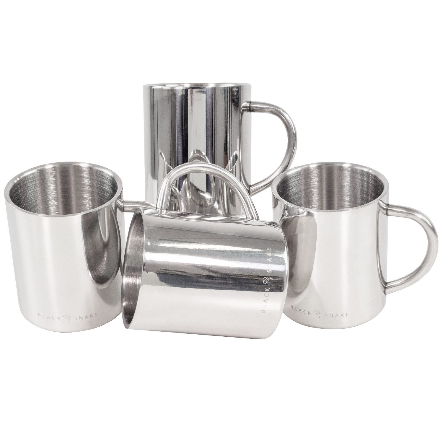 Black Snake Thermotasse Camping Thermobecher Set Edelstahl 300 ml doppelwandig, 4-tlg., Edelstahl, Doppelwandiger Thermobecher aus Edelstahl für Outdoor