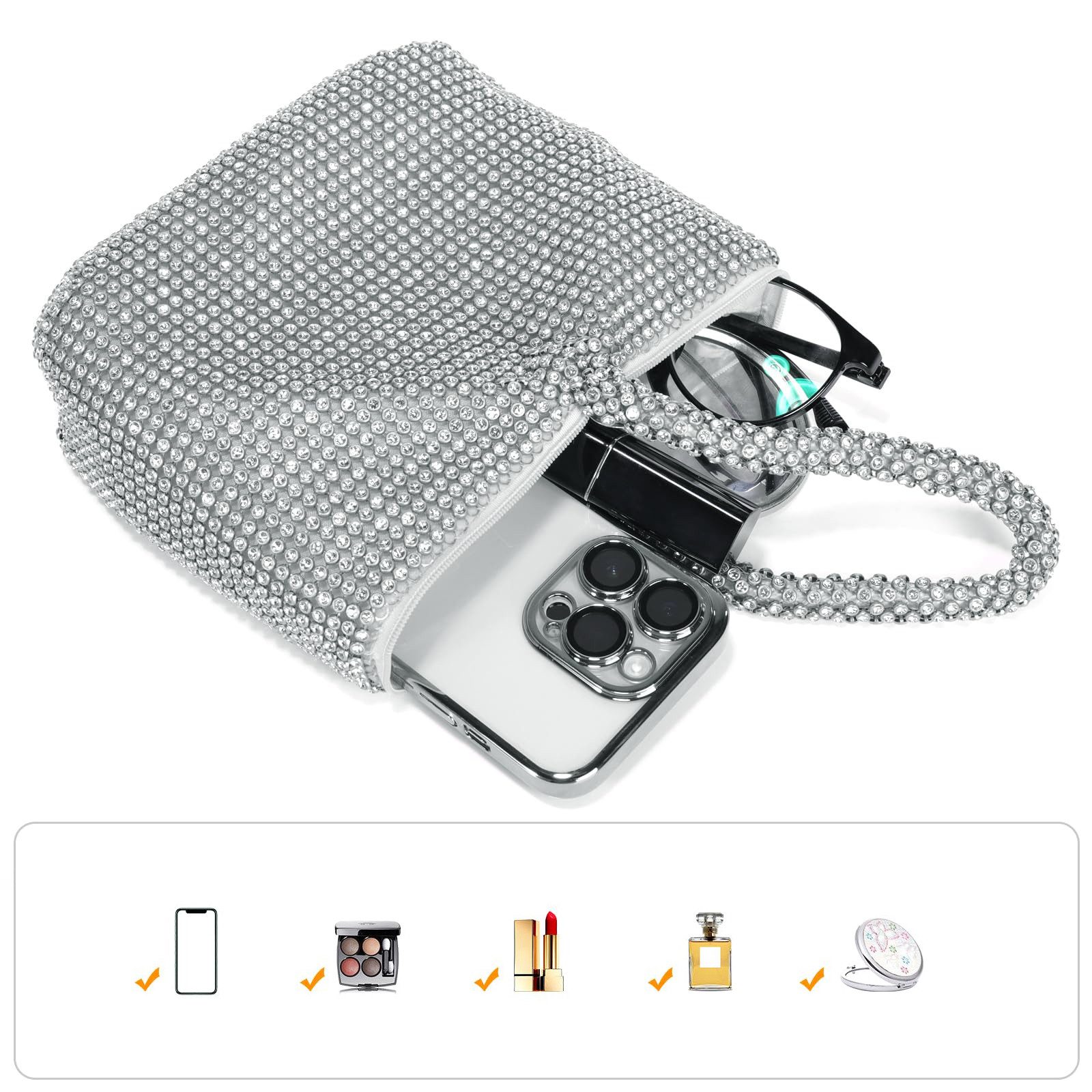 nsihing Clutch Damen Strass Clutch Abendtaschen Sparkly Glitter Triangle Geldbörse, für Party Abschlussball Hochzeit