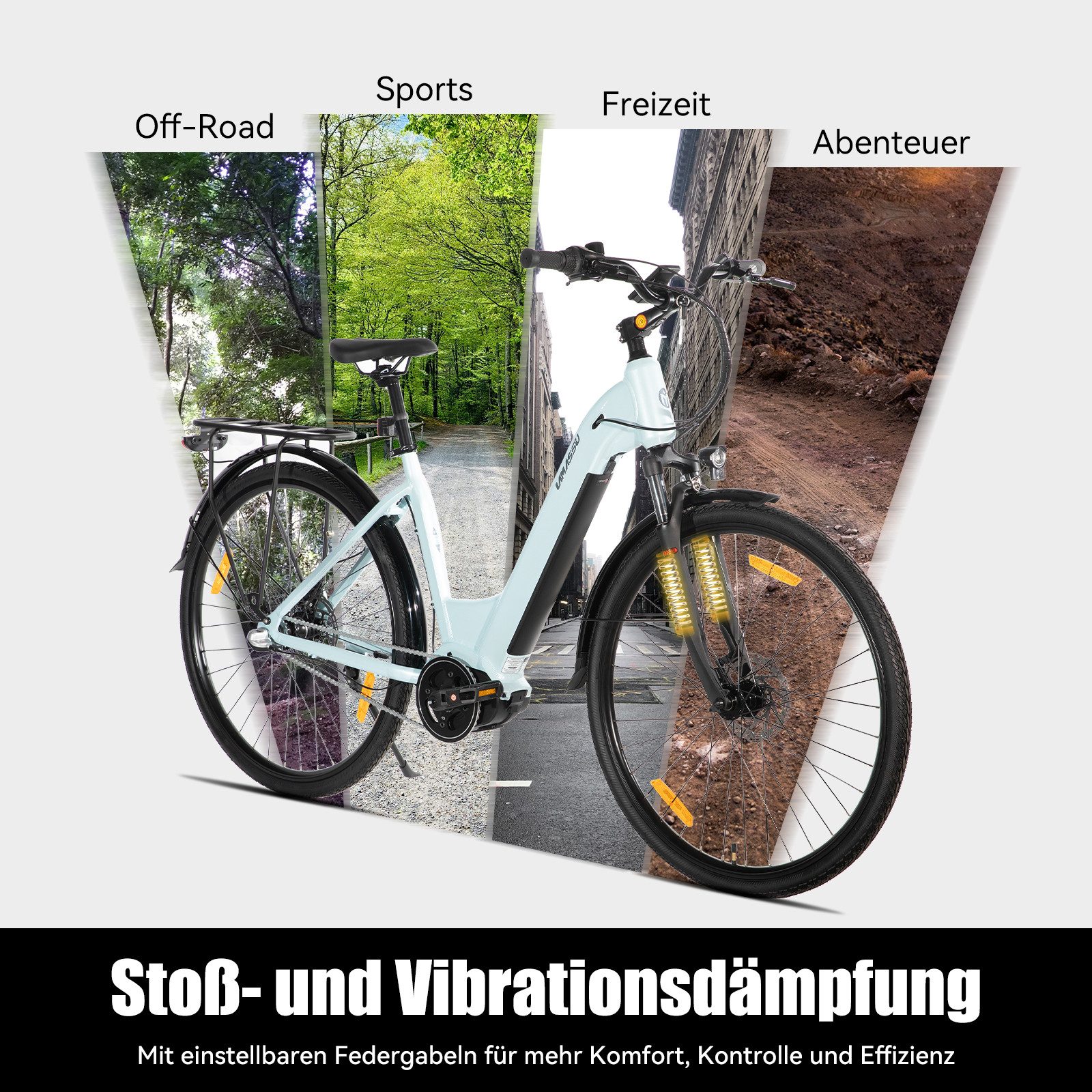 HILAND E-Bike 28 Zoll E-Bike Trekkingrad mit Gepäckträger für Alltag und Touren, Mittelmotor