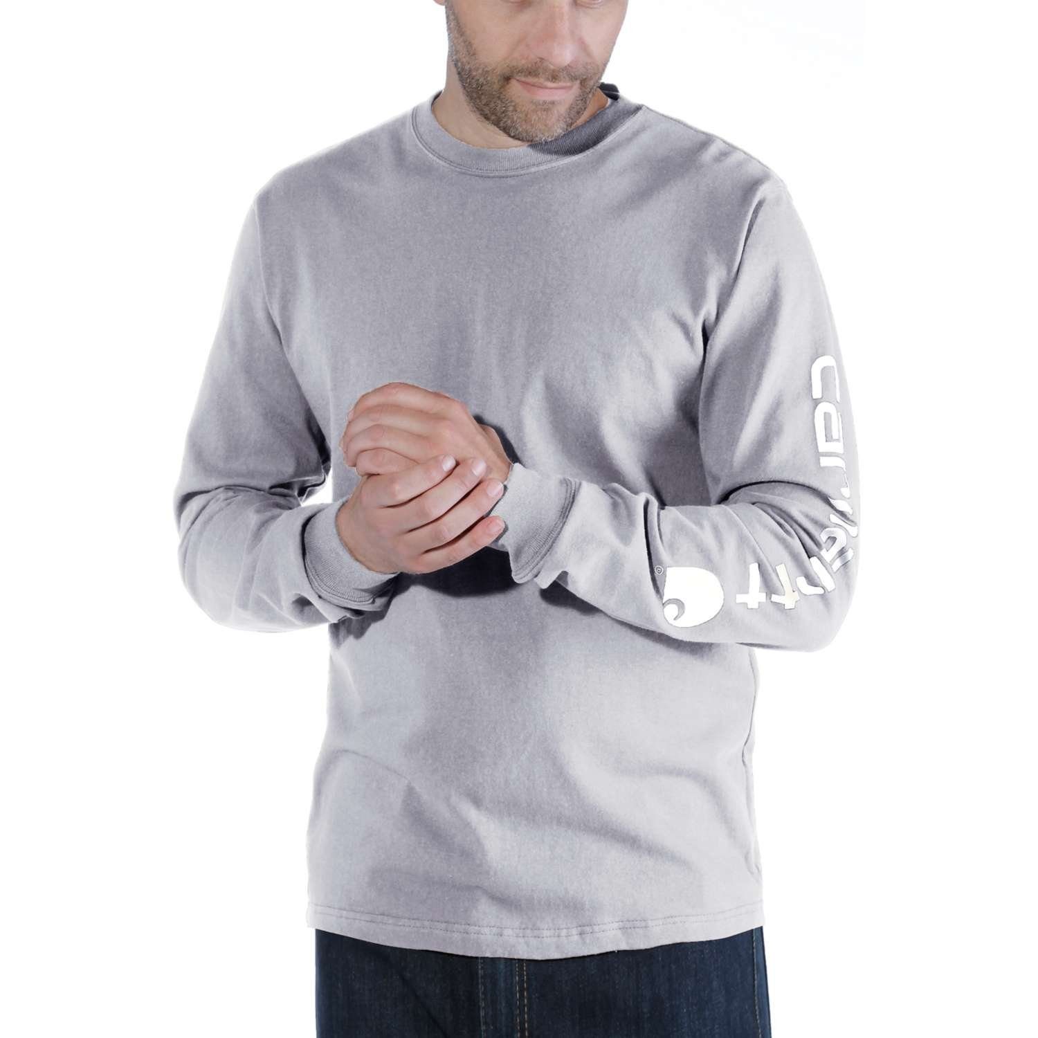grey Sleeve Logo Langarmshirt Graphic heather Relaxed Long-Sleeve Fit Heavyweight Carhartt Carhartt Herren Adult Langarmshirt