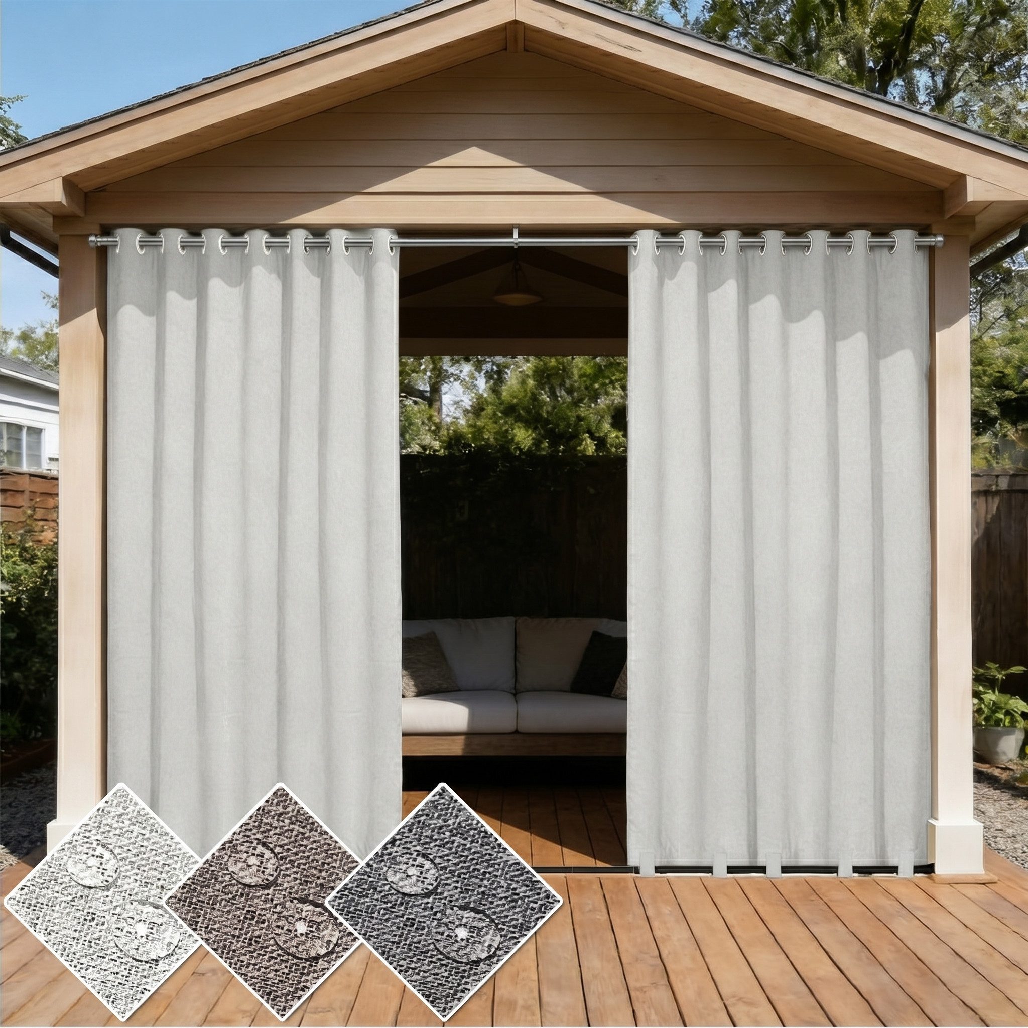 Sunicol Outdoorvorhang Wetterfest 100% Blickdichte Gardinen mit Ösen Sonnenschutz Sichtschutz (1 St), Extra breit Winddicht Terrasse Vorhänge für Pavillon/Balkon