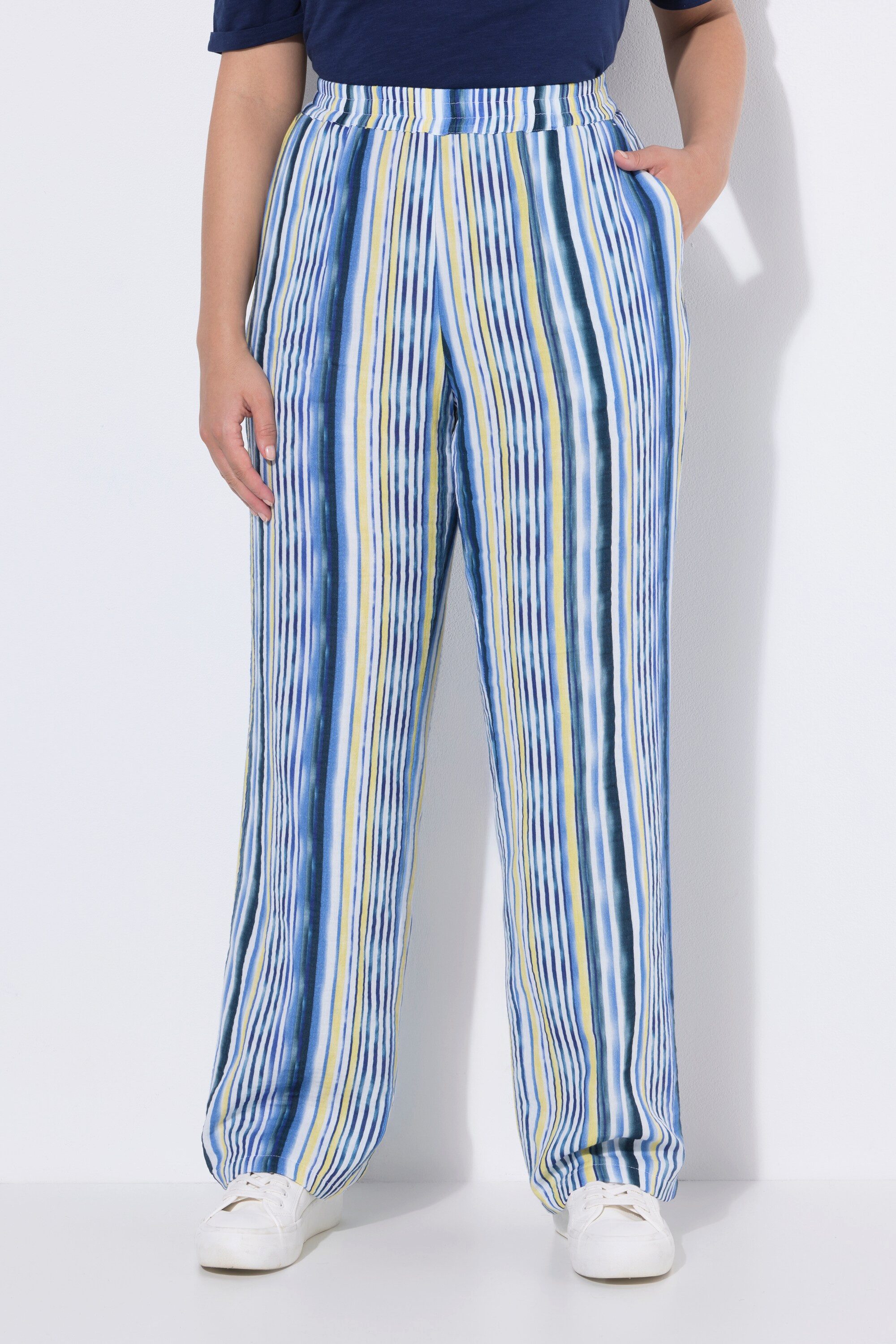 Ulla Popken Funktionshose Musselin-Hose Rose Streifen weites Bein