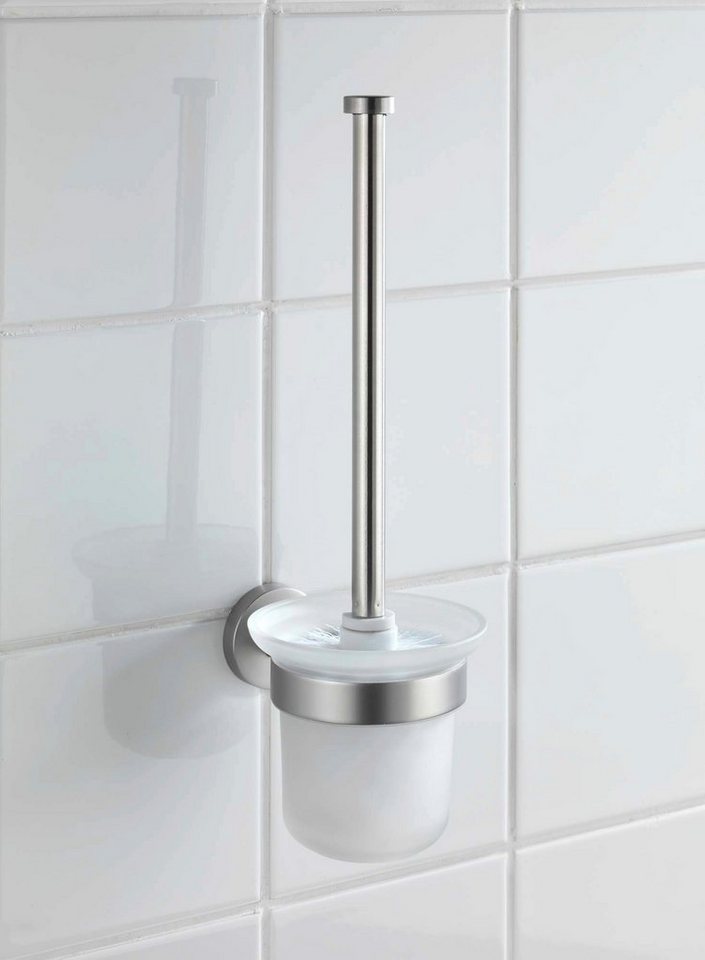 WENKO WC-Garnitur Bosio, Edelstahl rostfrei, WC-Bürste mit weißem  Bürstenkopf Ø 8 cm ebenfalls im Lieferumfang enthalten