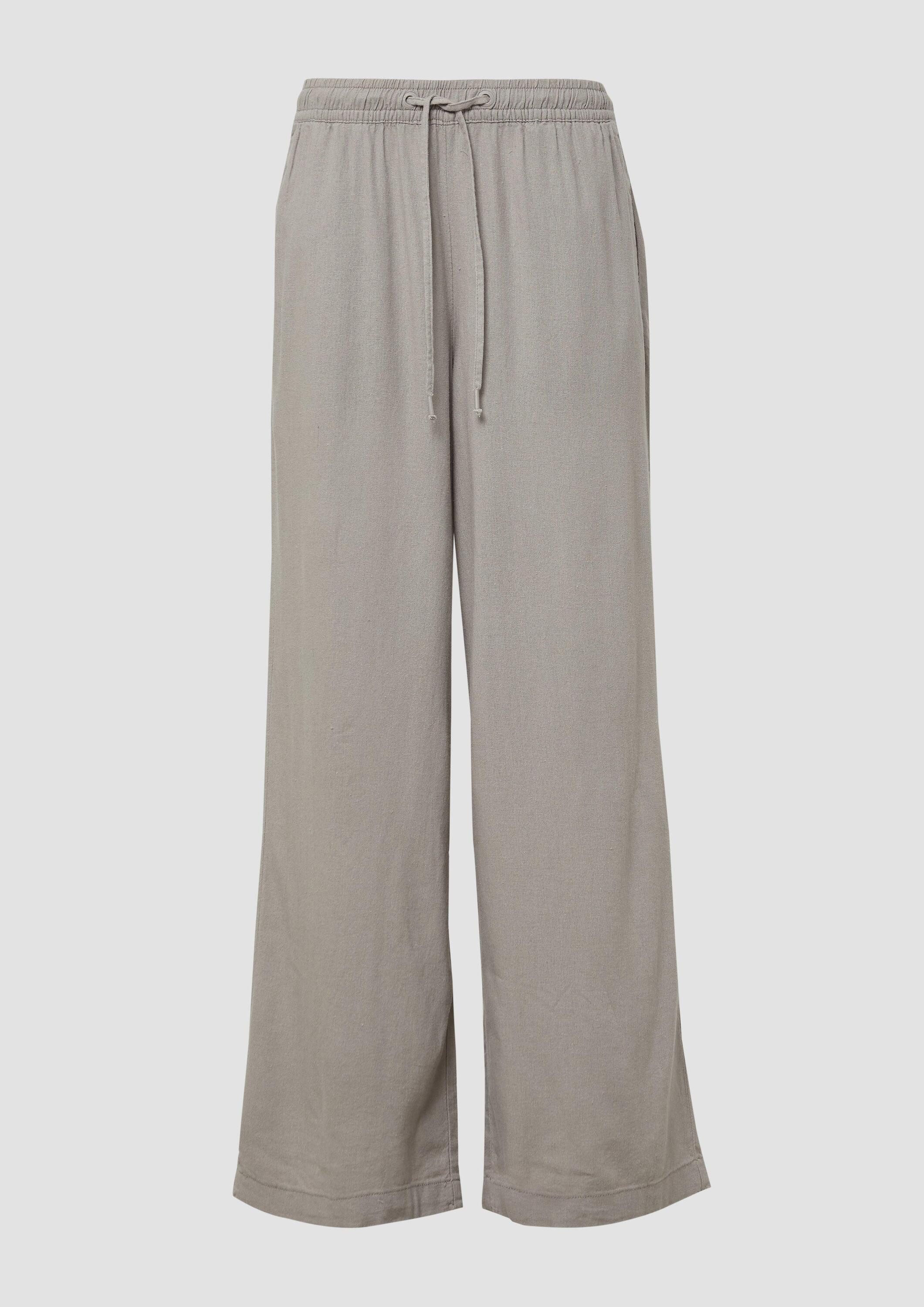 QS Chinos Hose Leinenmixhose mit Gummizug und weitem Bein