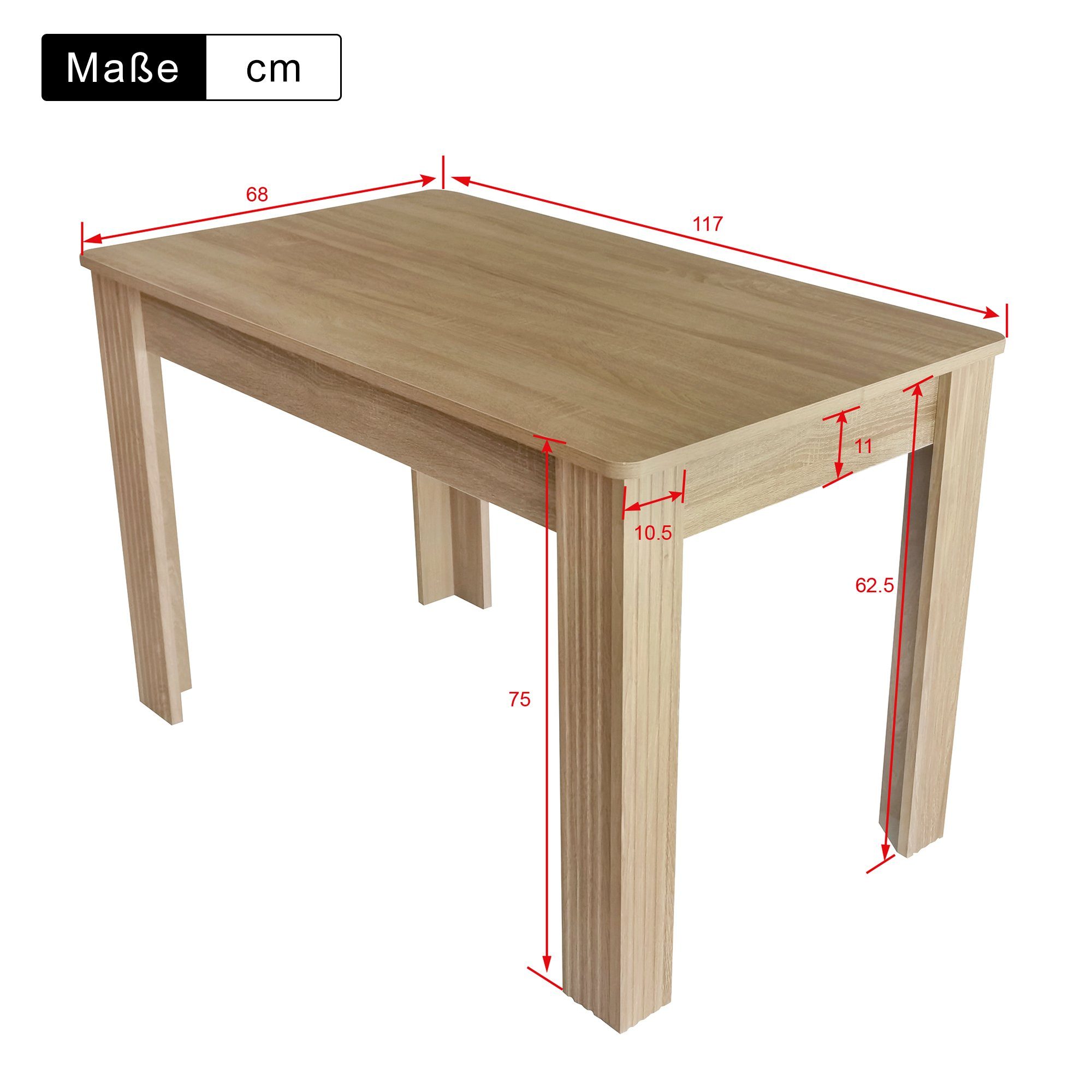 Flieks Schreibtisch Holzfarben (1-St), Küchentisch 117*68*75cm Esszimmertisch Esstisch Rechteckiger