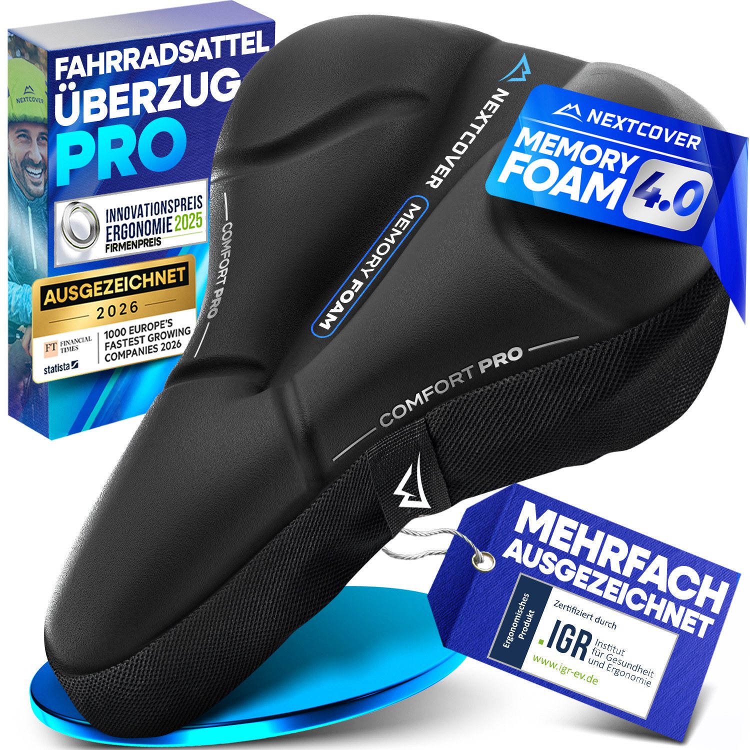 Nextcover Sattelbezug Nextcover® Fahrradsattel Überzug CoverPro mit [Memory Foam 4.0]
