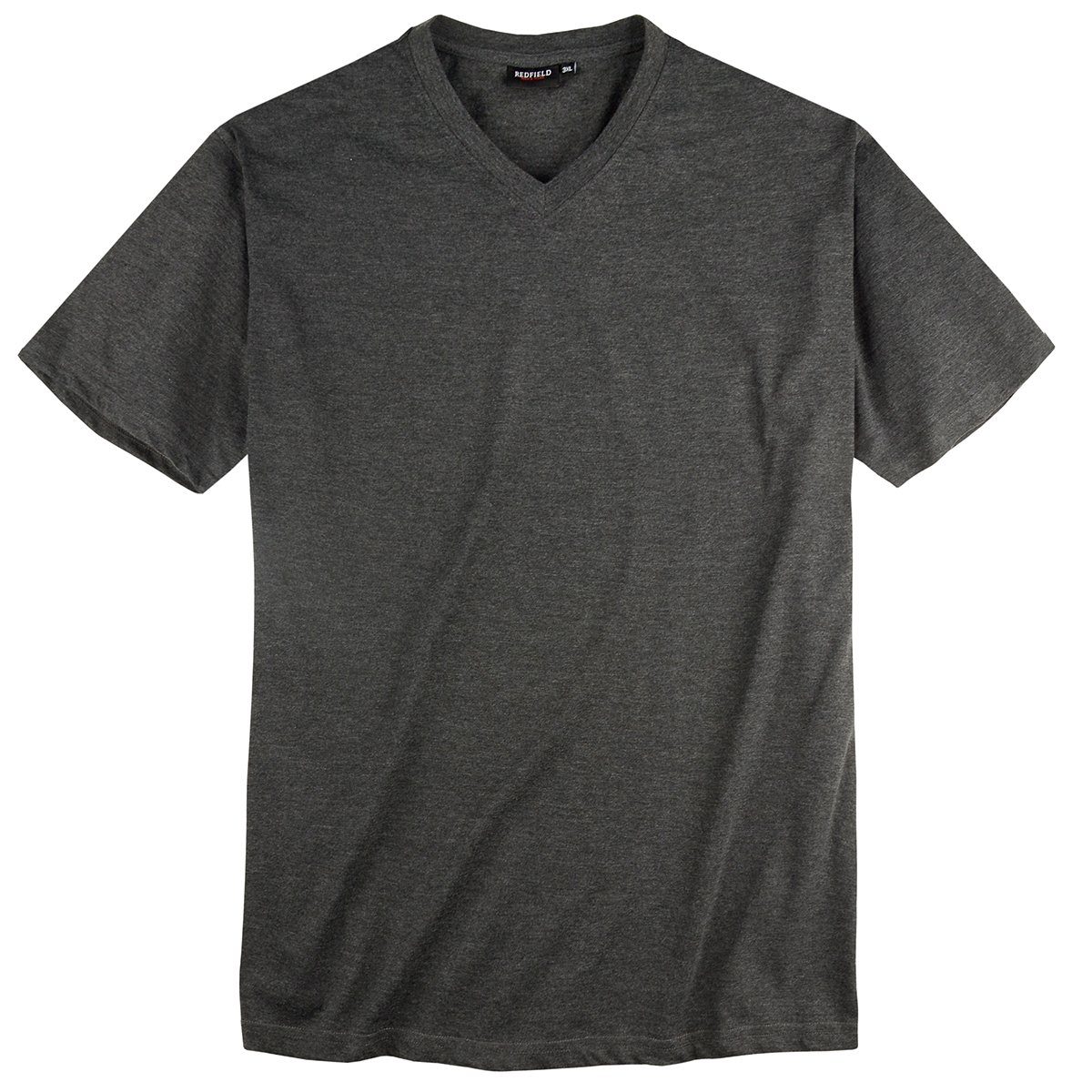 redfield V-Shirt Große Größen Basic V-Neck T-Shirt anthrazit melange Redfield