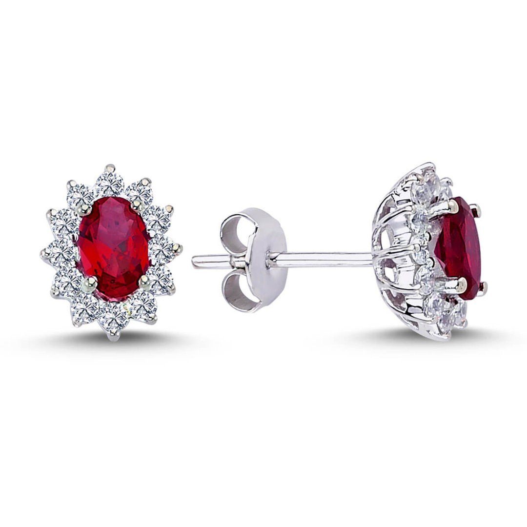 EinStein Diamant Ohrring-Set Entourage Diamant Oval Rubin Серьги Weißgold, 14 Karat Weißgold