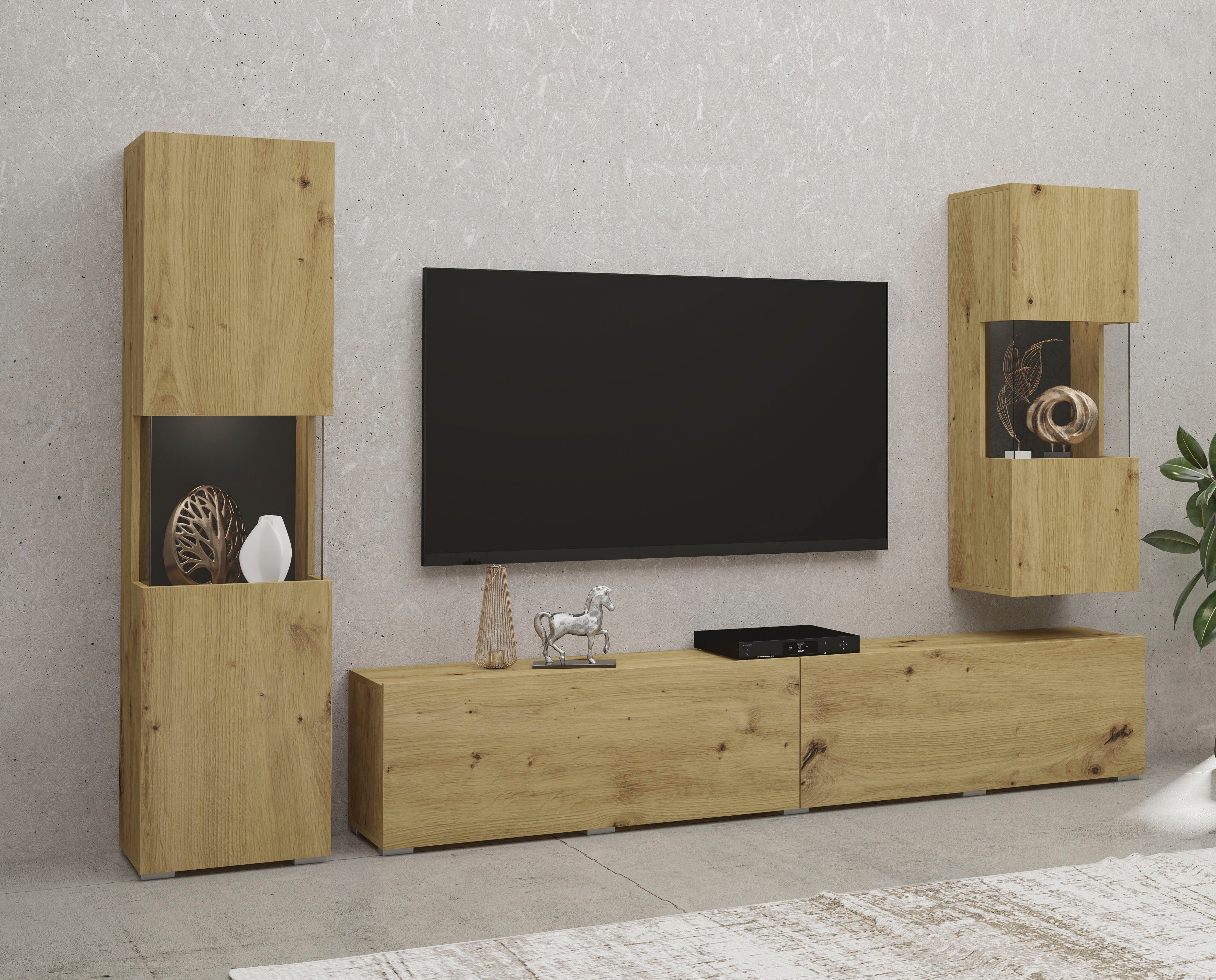 INOSIGN Wohnwand "Ava, Wohnzimmer-Set hängend/stehend montierbar, Vitrine, günstig online kaufen