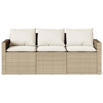 vidaXL Loungesofa Gartensofa mit Kissen 3-Sitzer Beige Poly Rattan