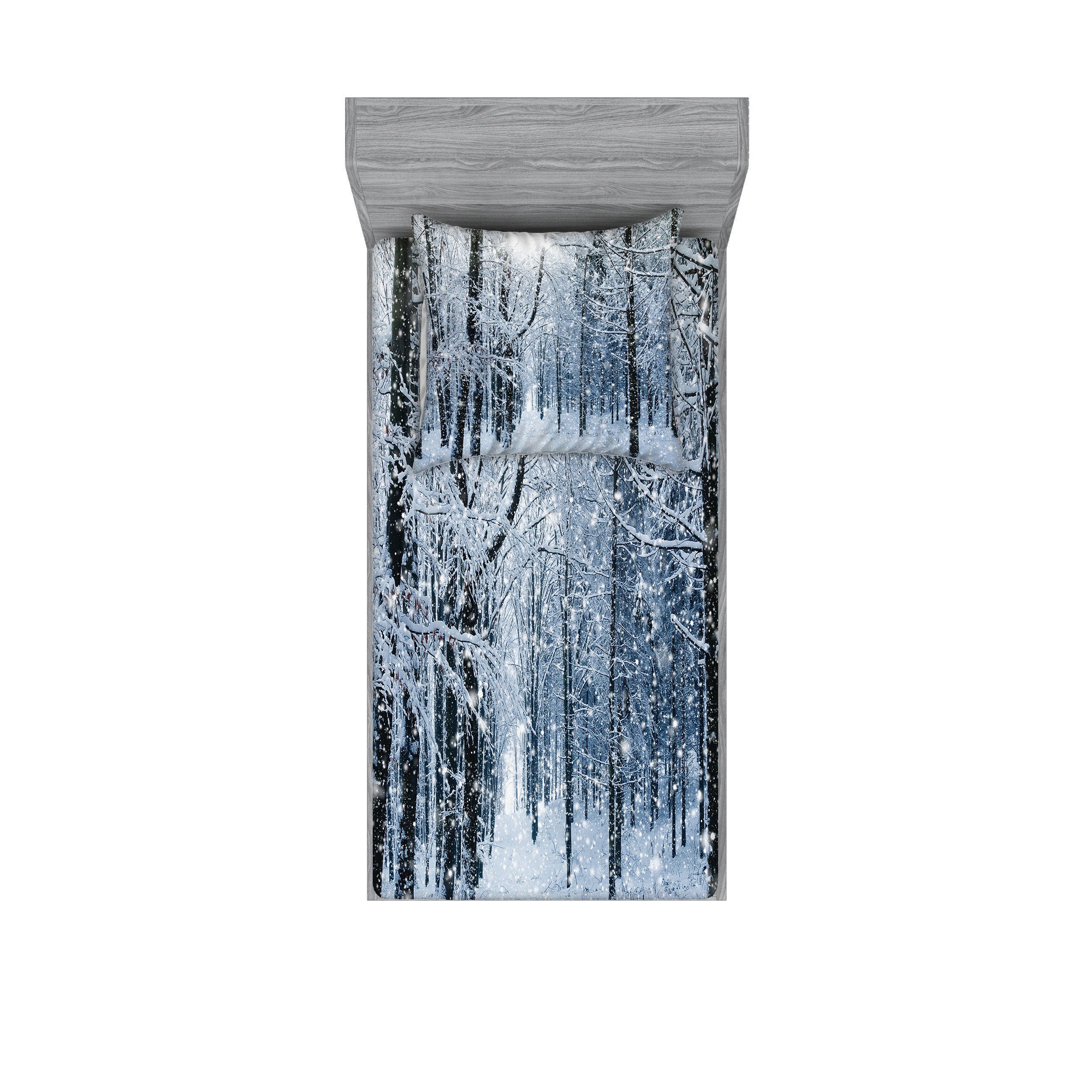 Bettwäsche bedrucktes 2-teiliges Bettwäscheset, Abakuhaus, Microfaser, Winter Schnee bedeckter Wald
