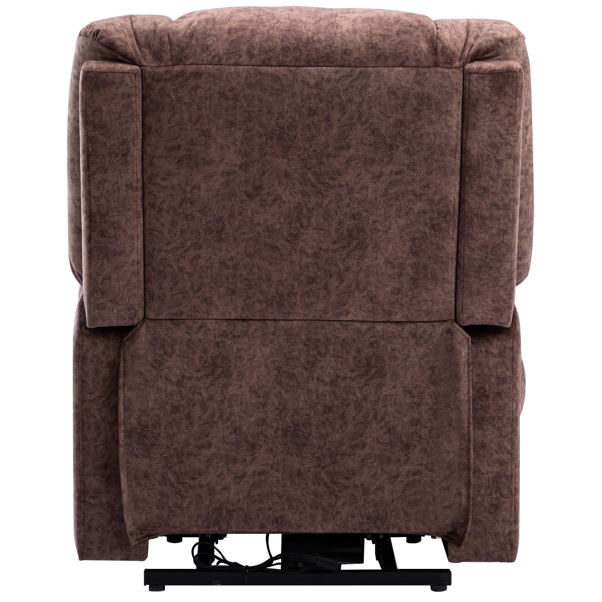 TV-Sessel (Fernsehsessel mit Aufstehhilfe, Schlafsessel, Relaxsessel, Massagesessel, Liegefunktion, Wärmefunktion und Vibrationsmassage), bis zu 150 kg belastbar, Stoff, Braun / Grau