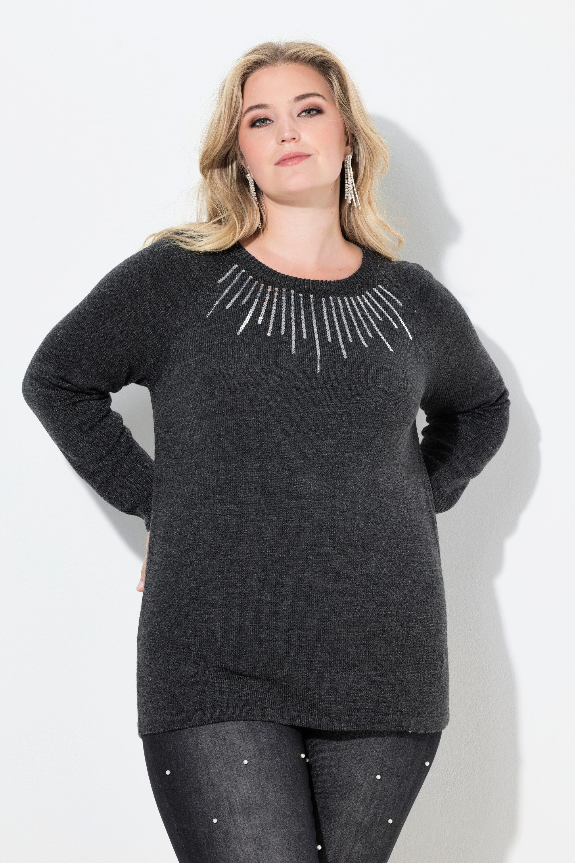 MIAMODA Strickpullover Pullover Pailletten Raglan-Langarm