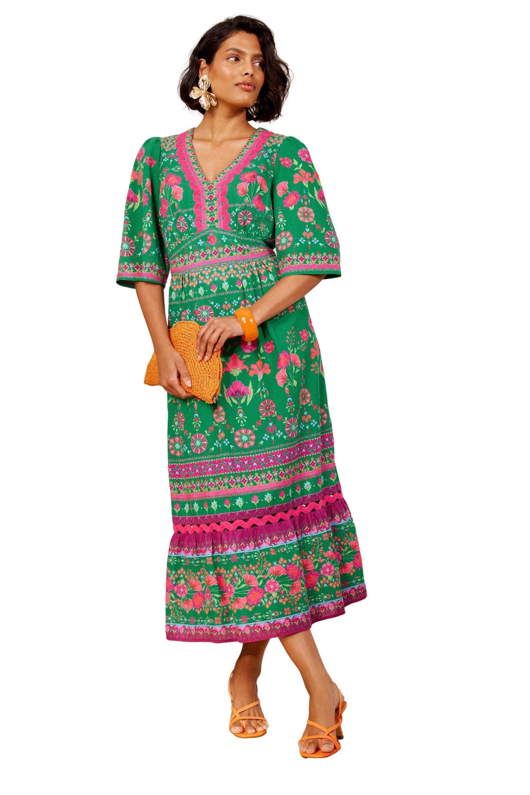 Love & Roses Midikleid Love & Roses Midikleid mit Zackenlitze, Regular (1-tlg)