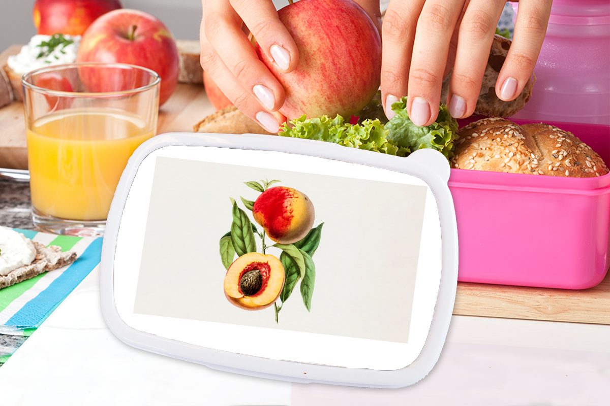 rosa Kunststoff Lunchbox für Kinder, Erwachsene, Kunststoff, Mädchen, Brotdose Obst, Snackbox, (2-tlg), Pfirsich Lebensmittel - Brotbox - MuchoWow