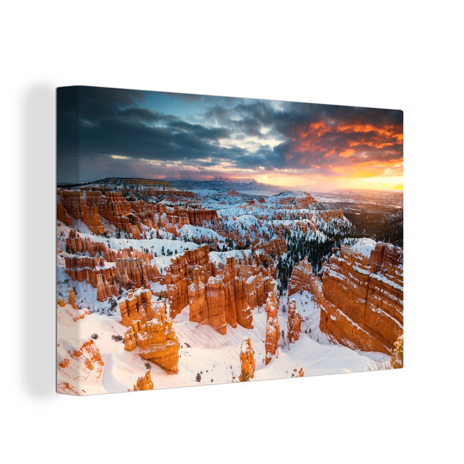 OneMillionCanvasses® Leinwandbild Winterlandschaft im Bryce Canyon National Park, (1 St), Wandbild Leinwandbilder, Aufhängefertig, Wanddeko, 30x20 cm | Leinwandbilder
