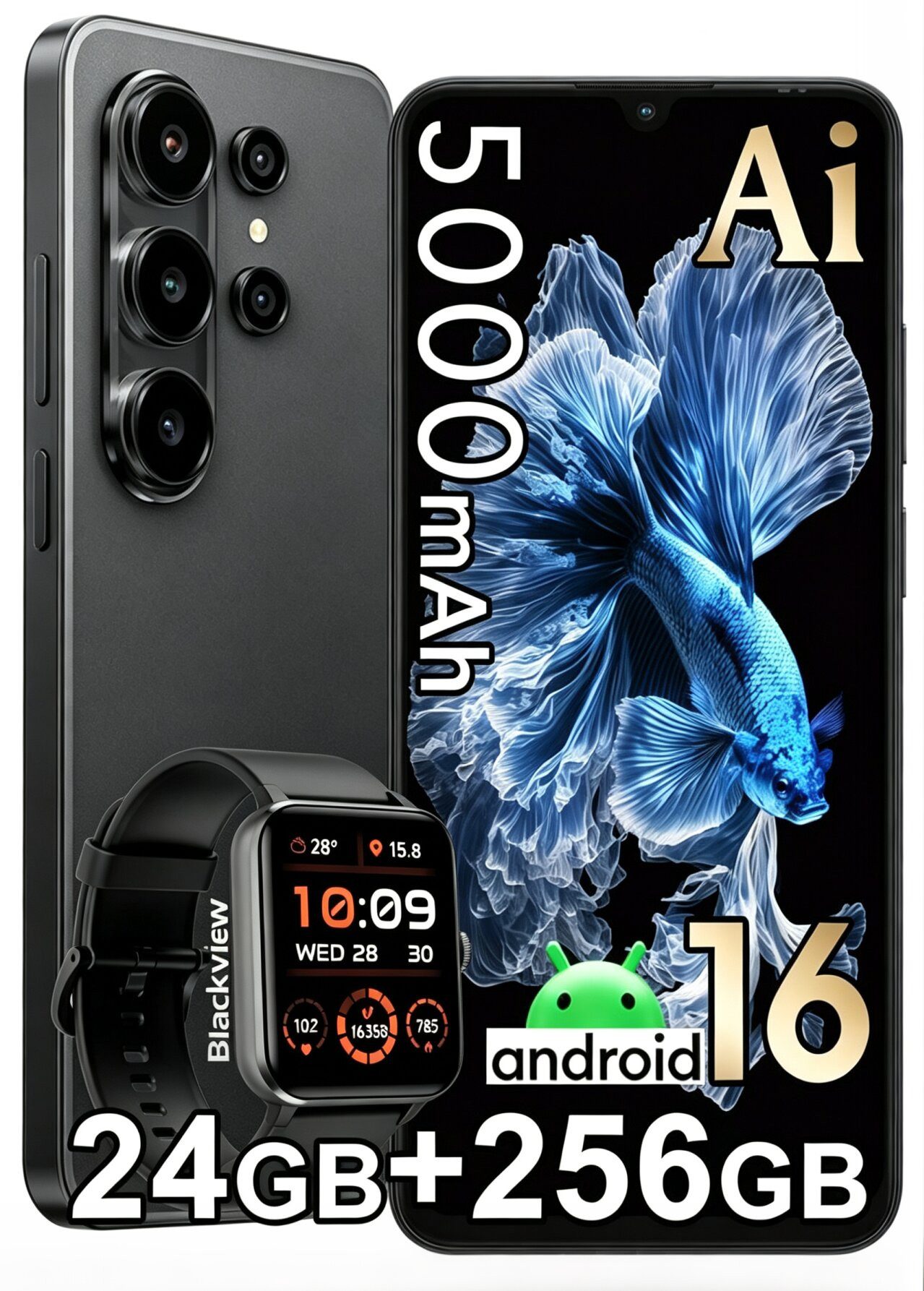 Blackview WAVE Handy incl. R50-Uhr Android 16 120HZ Smartphone