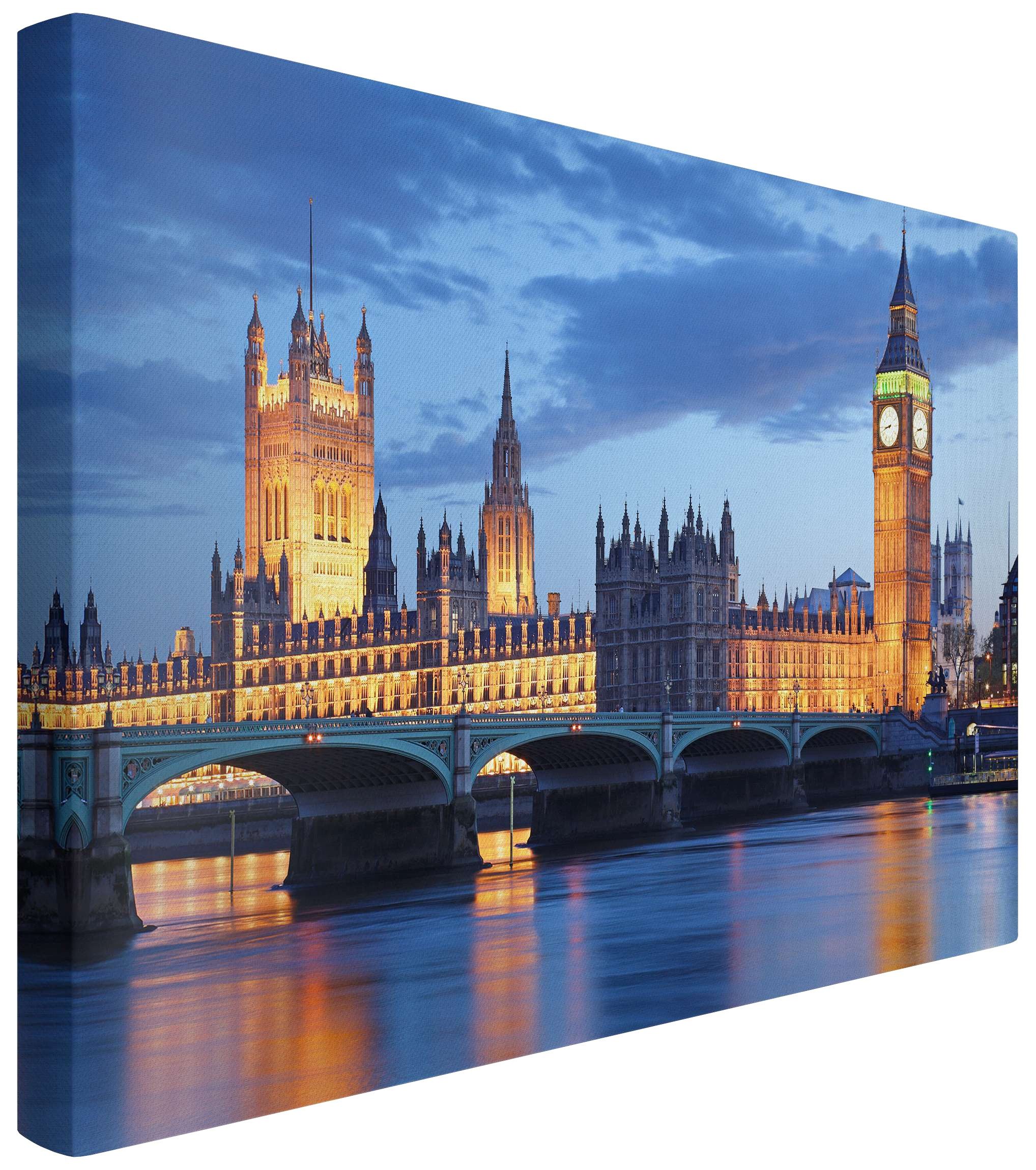 Bilderdepot24 Leinwandbild Akustikbild Skyline Modern London Nacht Akustik Bilder, (Wandbild im Leinwandstil mit 4 cm Keilrahmen für bessere Raumakustik), Bild auf Leinwand; Leinwanddruck in vielen Größen