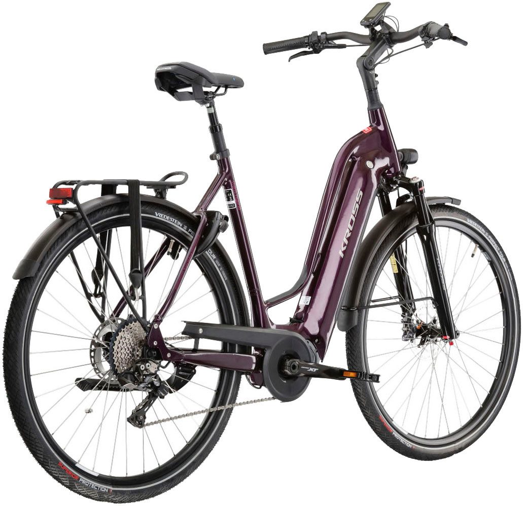 Kross E-Bike Trekkingrad Trans Hybrid Prestige 630 28 Zoll lila - Shimano Mittelmotor, 11 Gang Shimano DEORE XT DI2 M8050 Schaltwerk, Kettenschaltung, Mittelmotor, 630 Wh, SHIMANO 36 V/250 W DU-E6110, Mittelmotor